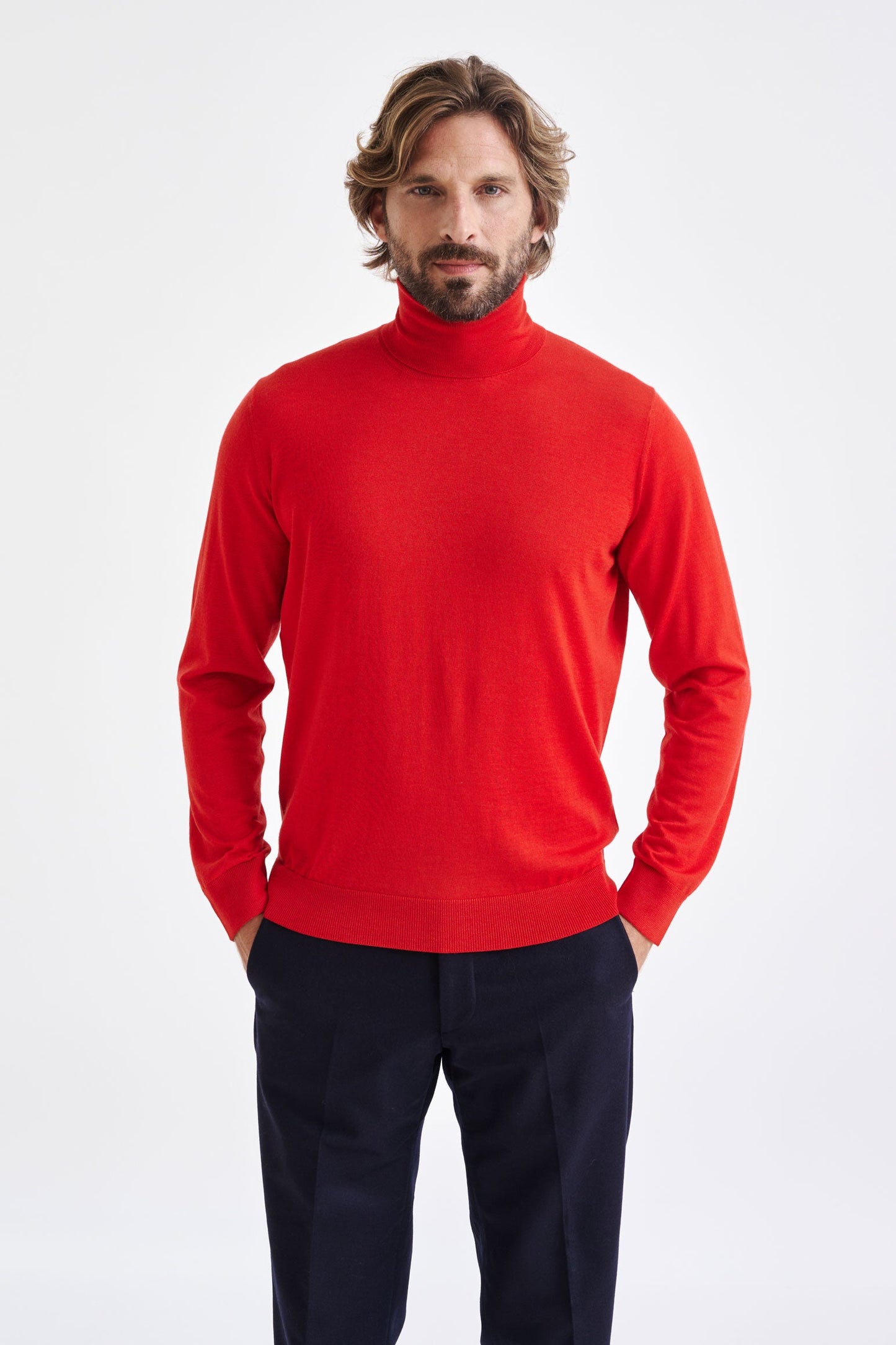 Carmine Cashmere Merino Silk Blend Telford  Turtleneck Sweater