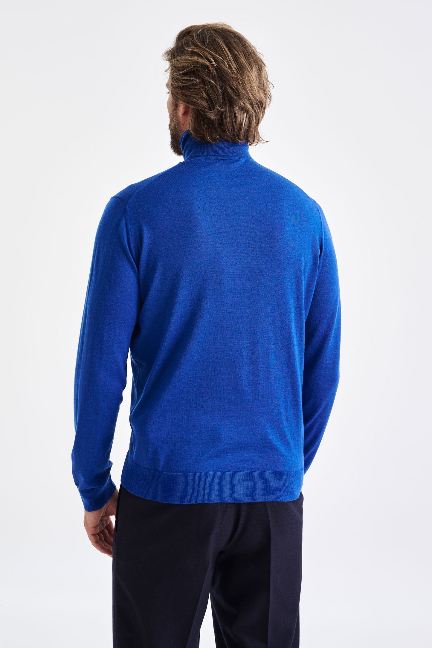 Galactic Blue Cashmere Merino Silk Blend Telford Turtleneck Sweater