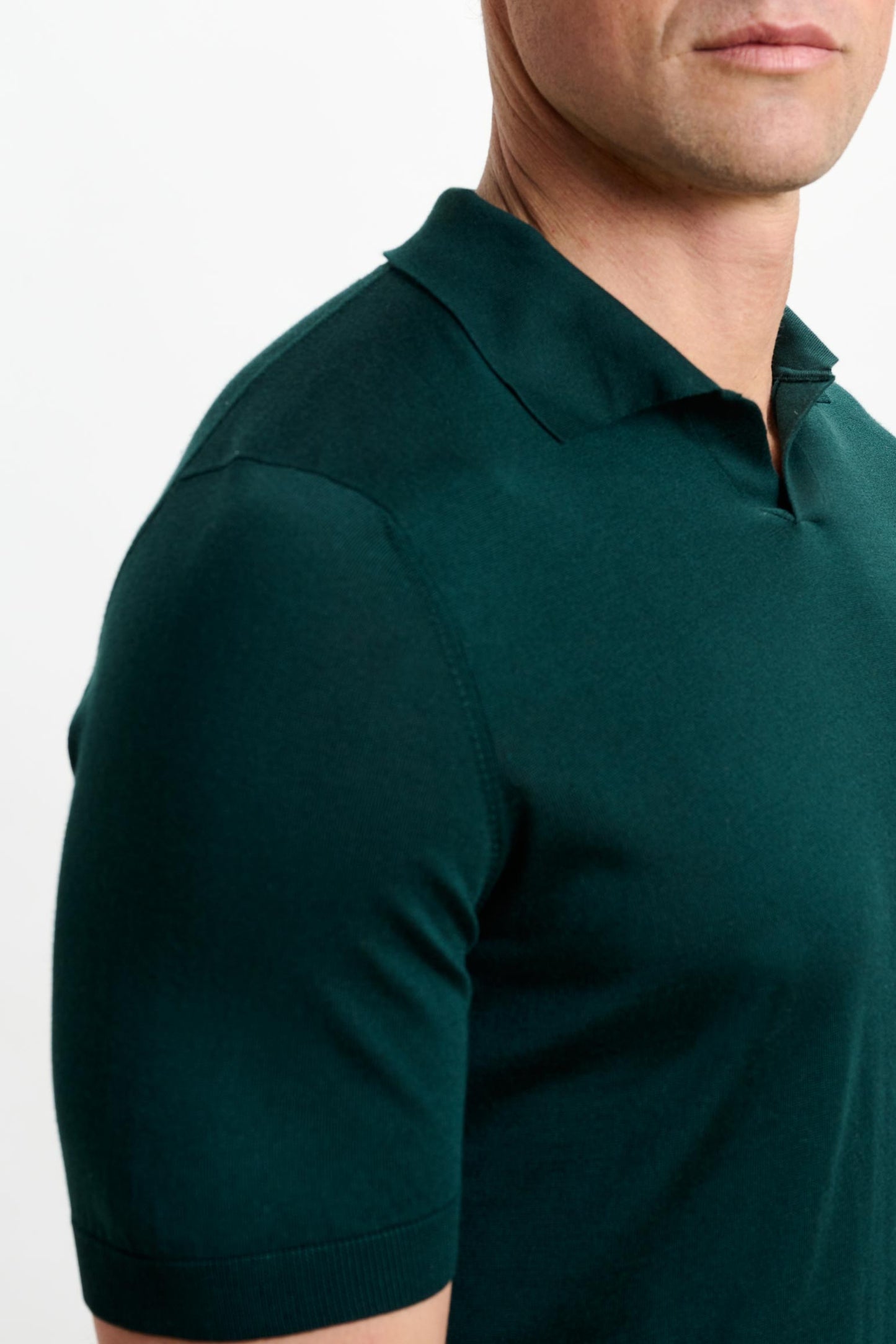 Cawdor Silk Knitted Short Sleeve Open Collar Polo Shirt Petrol Green