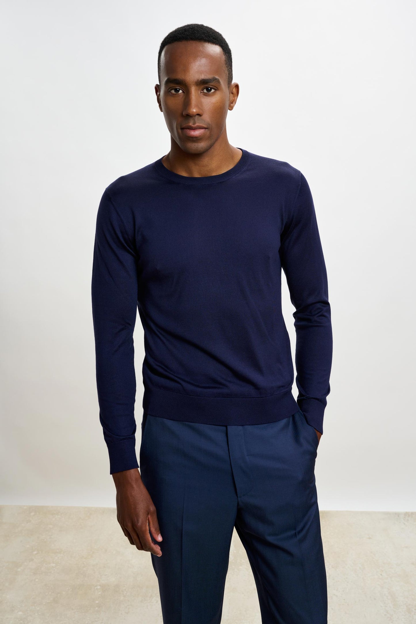 Crewe Silk Long Sleeve Sweater Navy