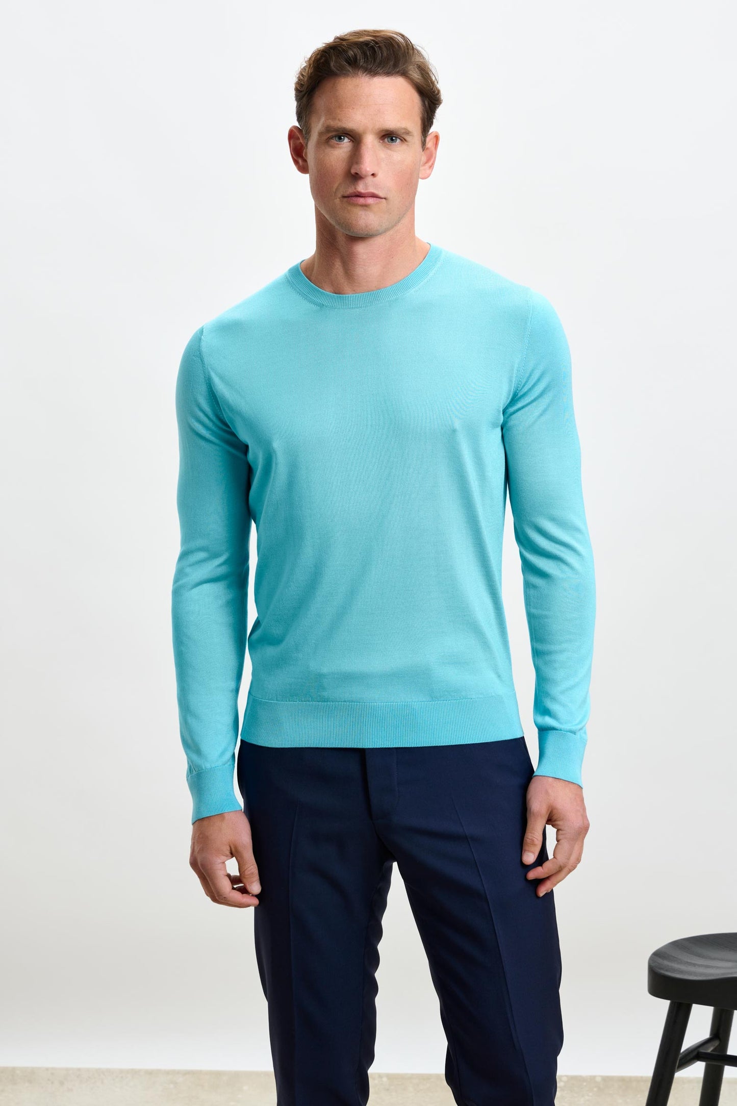 Crewe Silk Long Sleeve Sweater Turquoise Blue