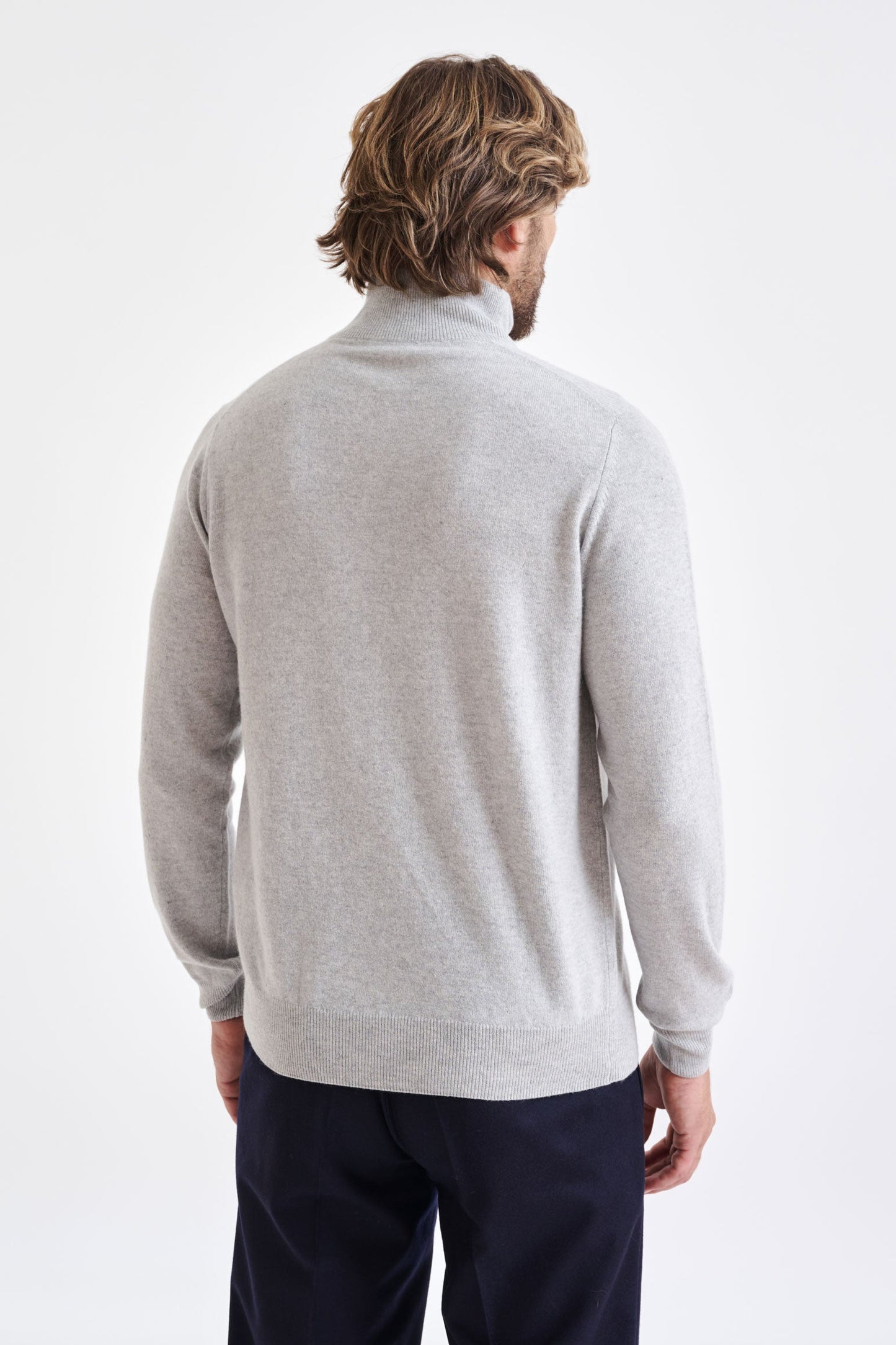 Light Gray Melange Wool &amp; Cashmere Plockton Zipped Mock Neck Sweater