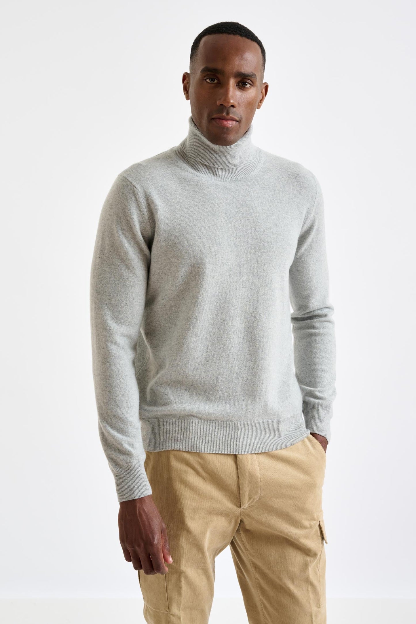 Light Gray Melange Wool &amp; Cashmere Drumberg Rollneck Knit