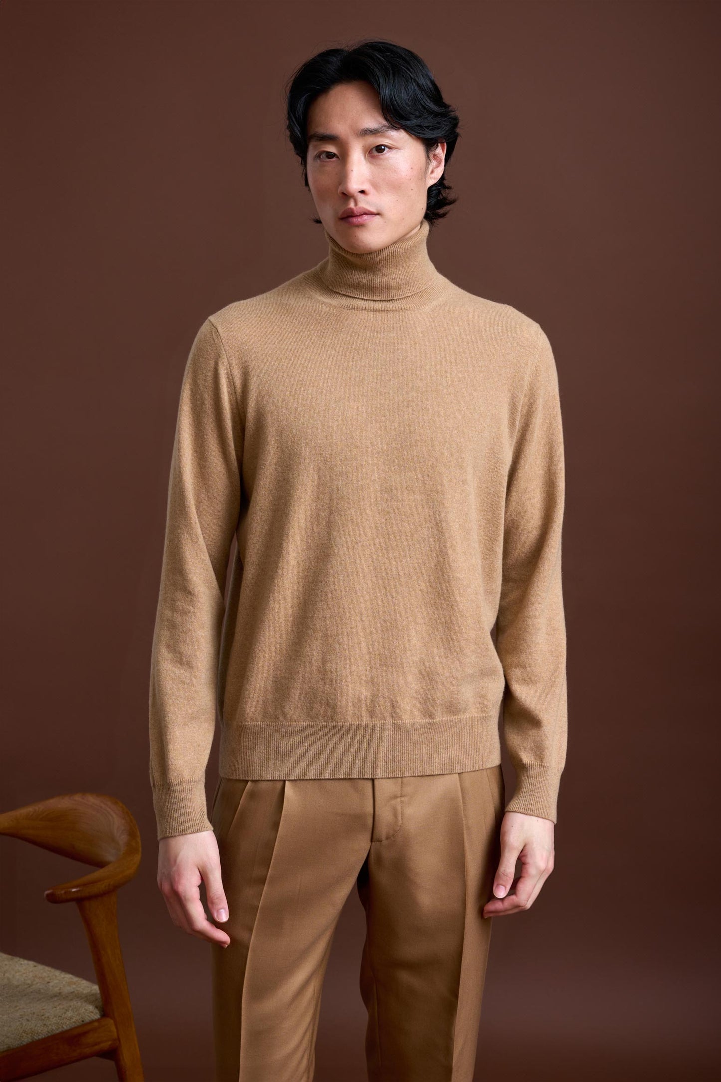 Light Camel 100% Cashmere Drumberg Rollneck Knit