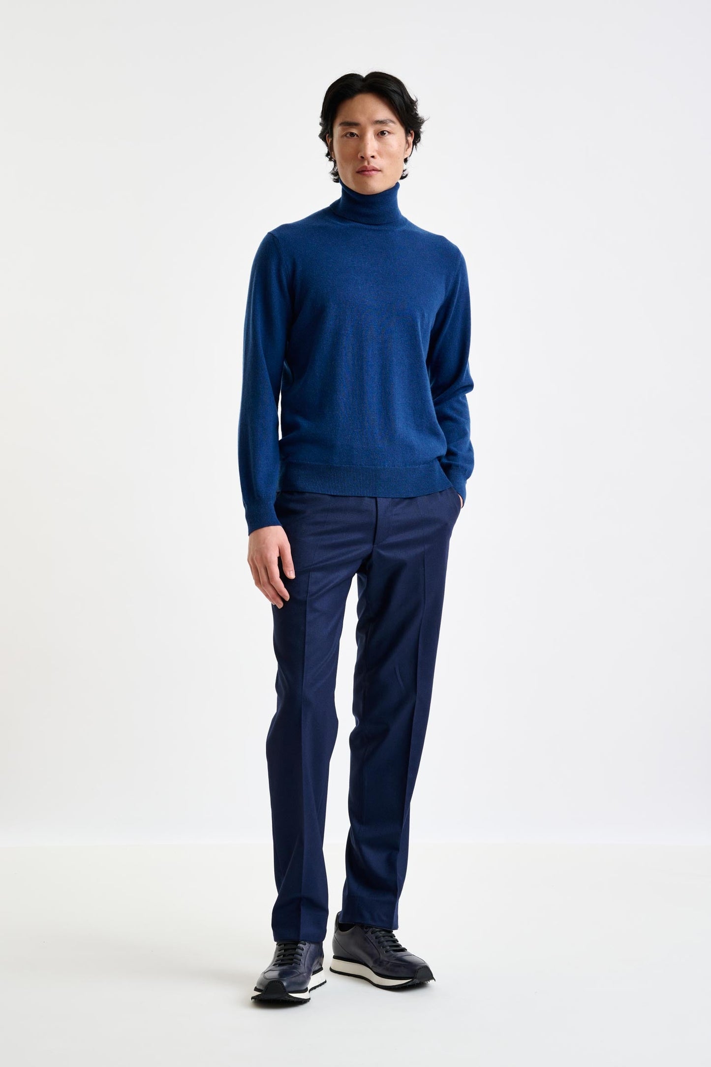 Petrol Blue 100% Cashmere Drumberg Rollneck Knit