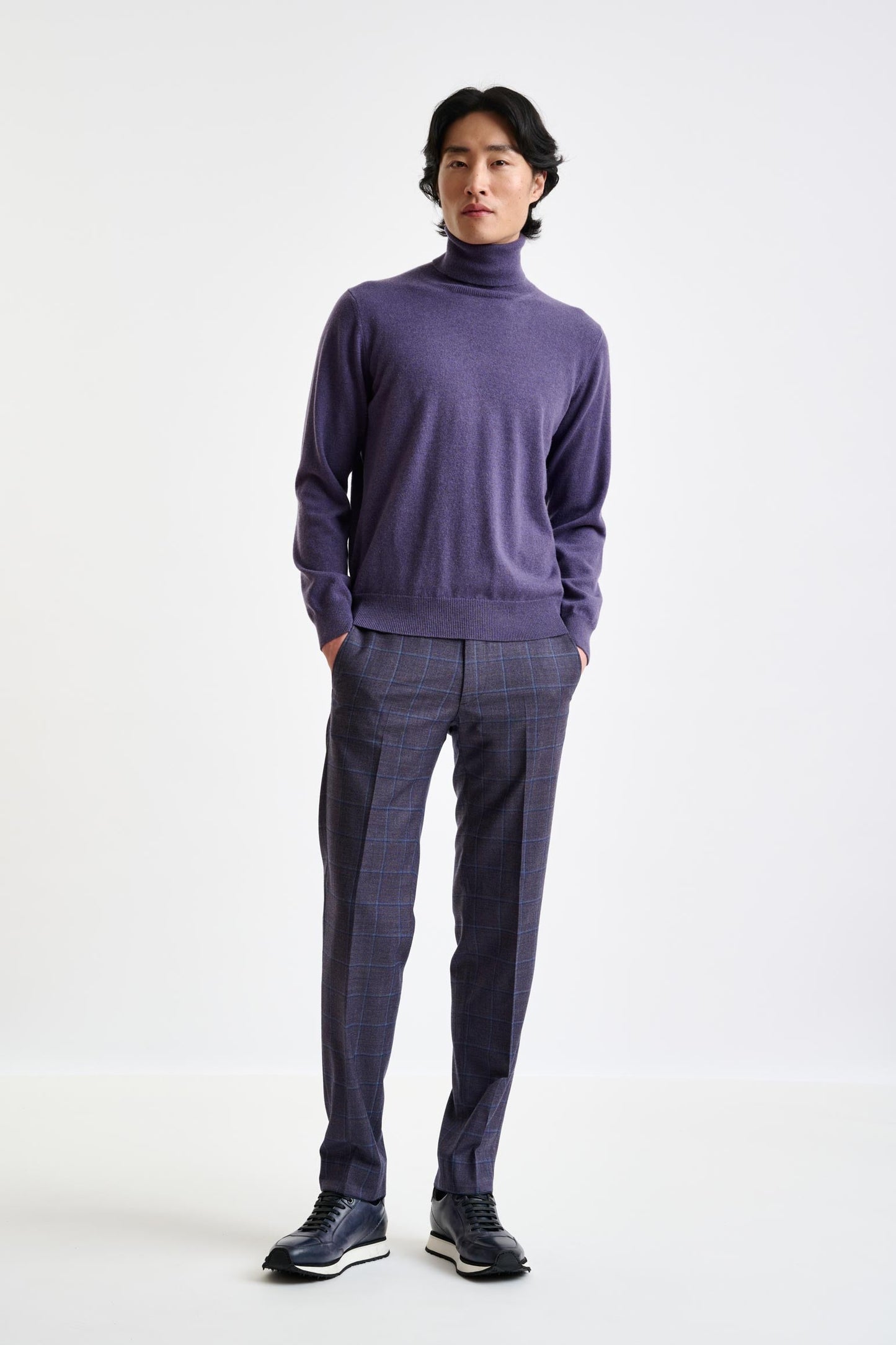 Purple Grey 100% Cashmere Drumberg Rollneck Knit