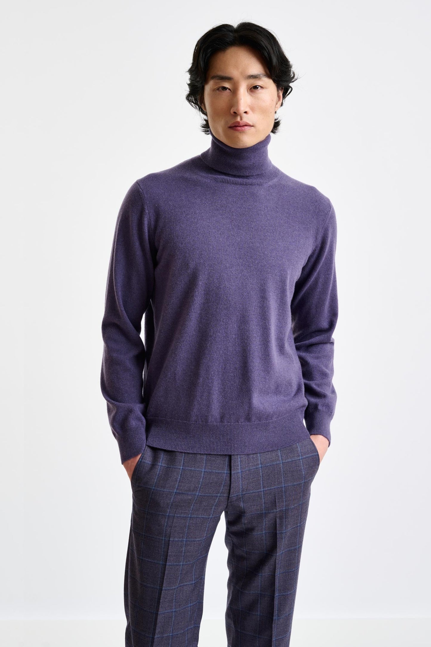 Purple Grey 100% Cashmere Drumberg Rollneck Knit