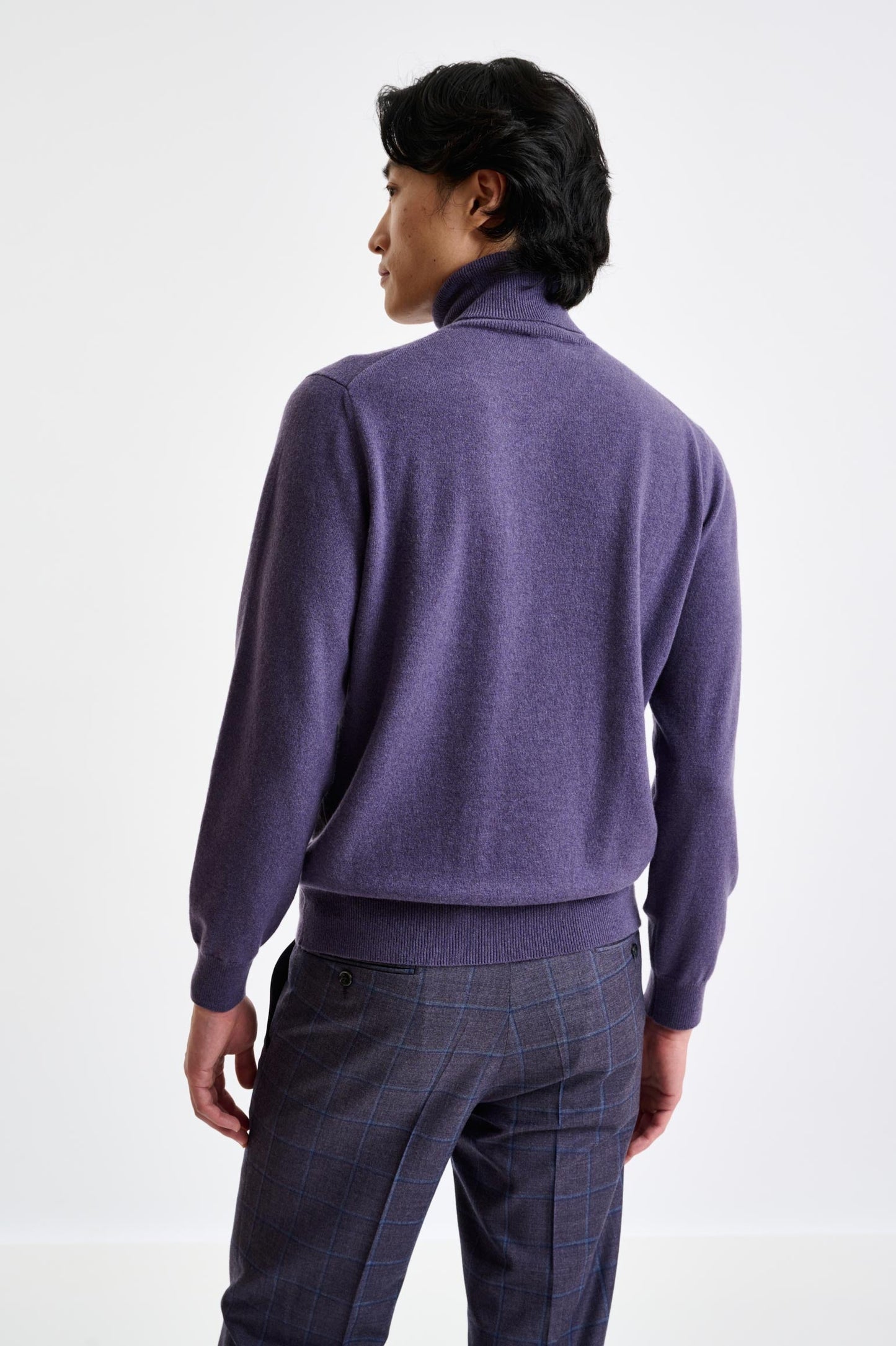 Purple Grey 100% Cashmere Drumberg Rollneck Knit