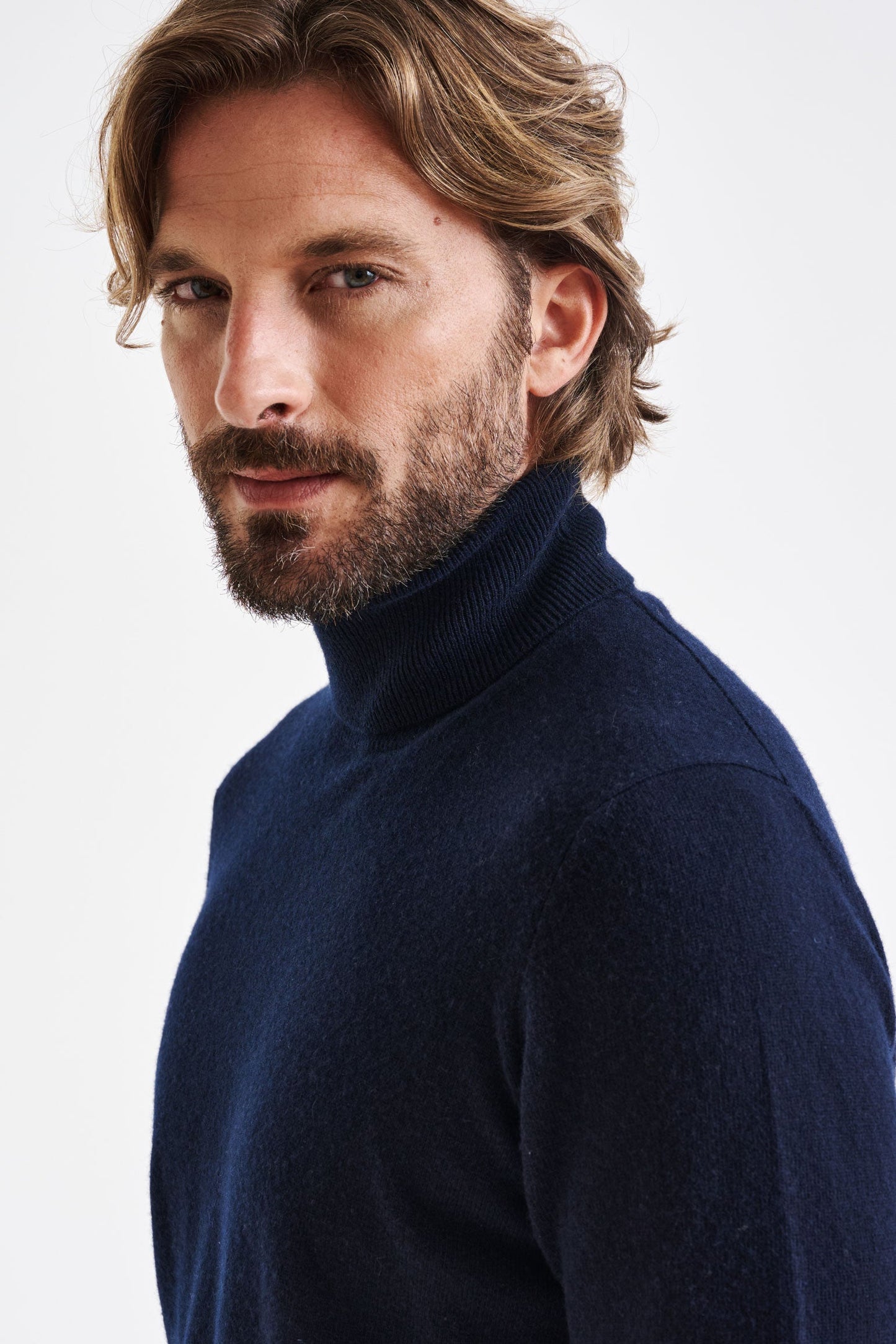 Navy 100% Cashmere Drumberg Rollneck Knit