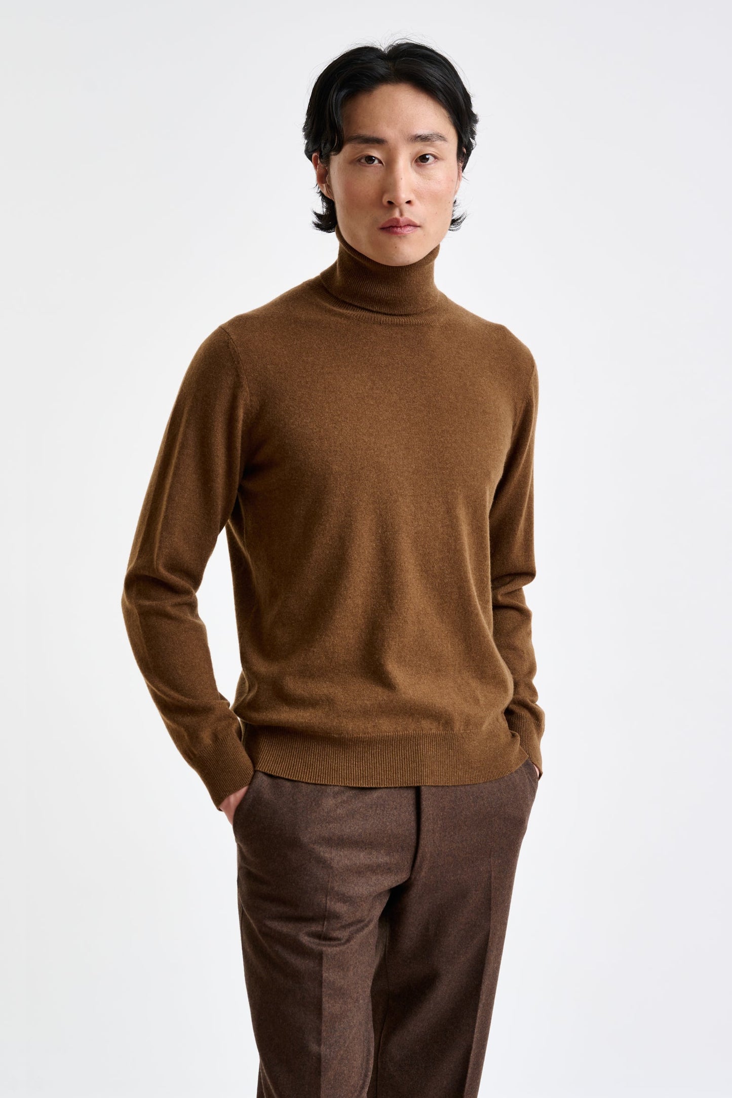 Tobacco 100% Cashmere Drumberg Rollneck Knit