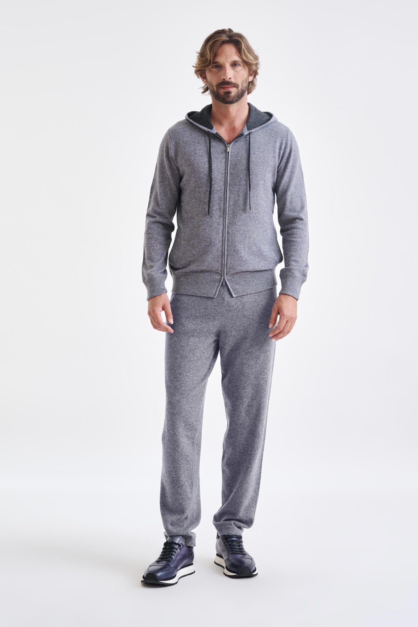 Grey Melange 100%  Cashmere Fowey Hoodie Knit