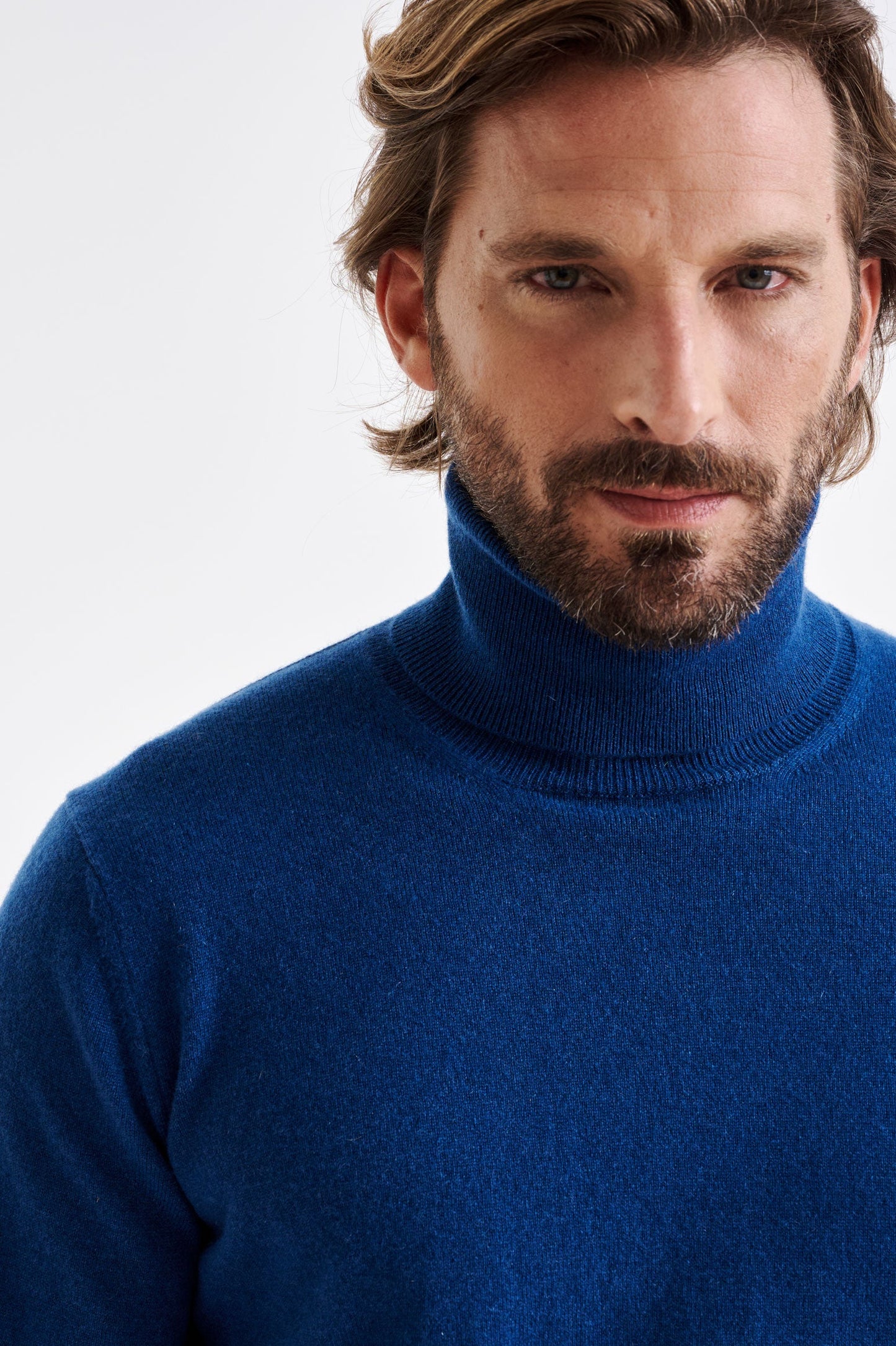 Pilot Blue 100% Cashmere Drumberg Rollneck Knit