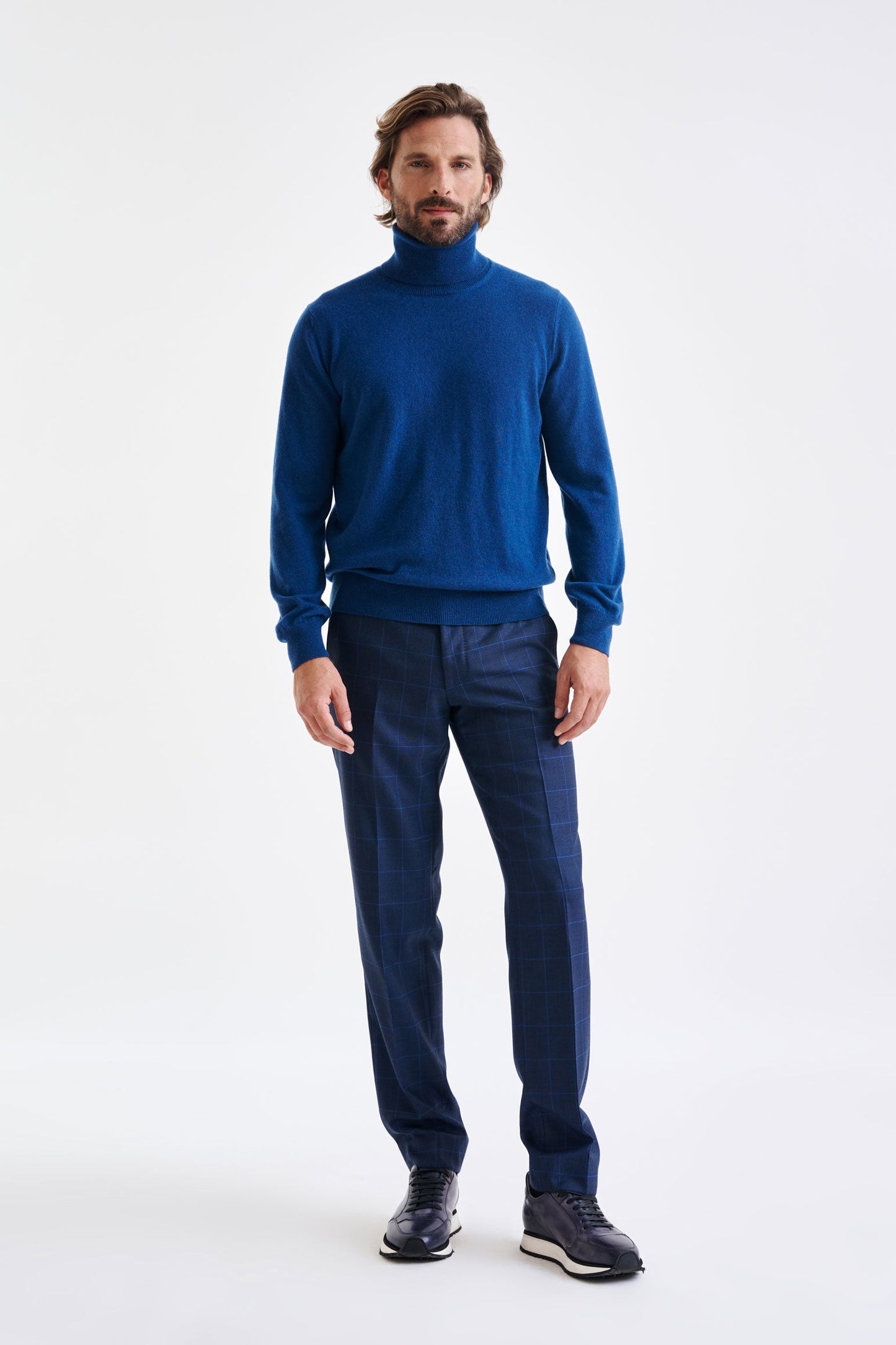 Pilot Blue 100% Cashmere Drumberg Rollneck Knit