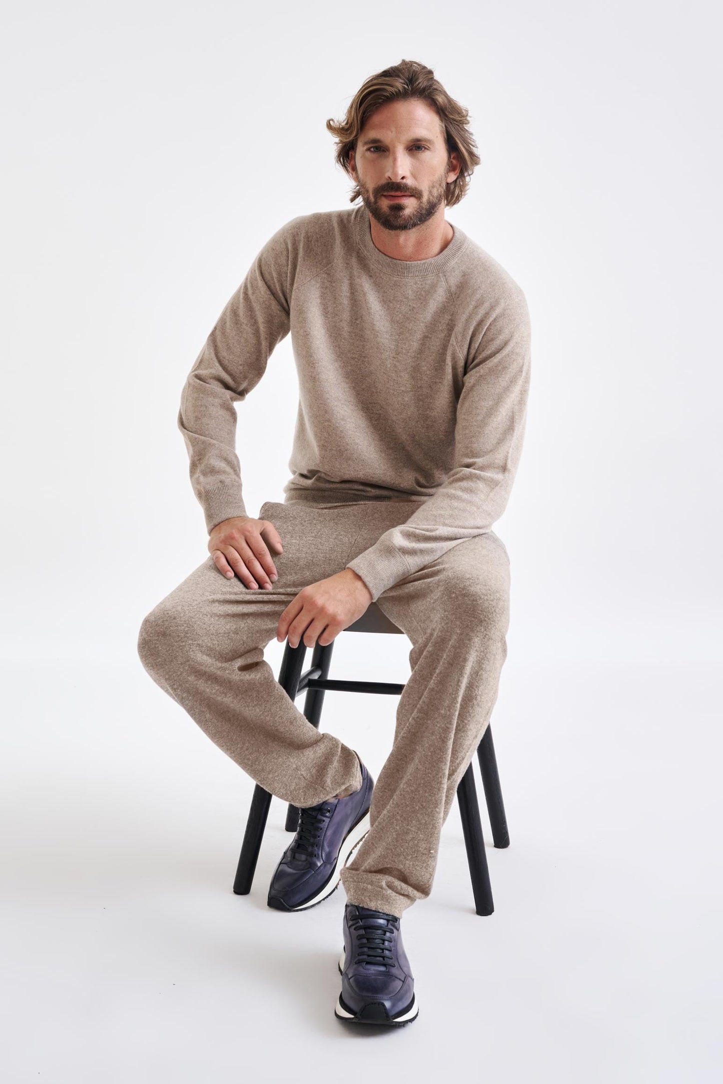 Sand Melange 100% Cashmere Whitby Crewneck Sweater