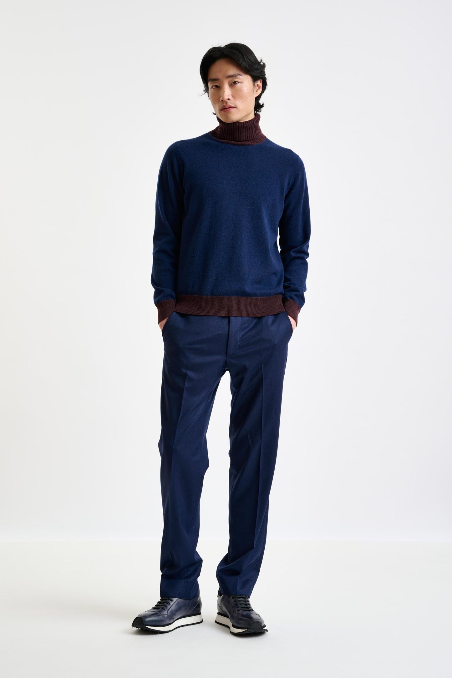 Neptune Blue 100% Cashmere Crawley Rollneck Knit