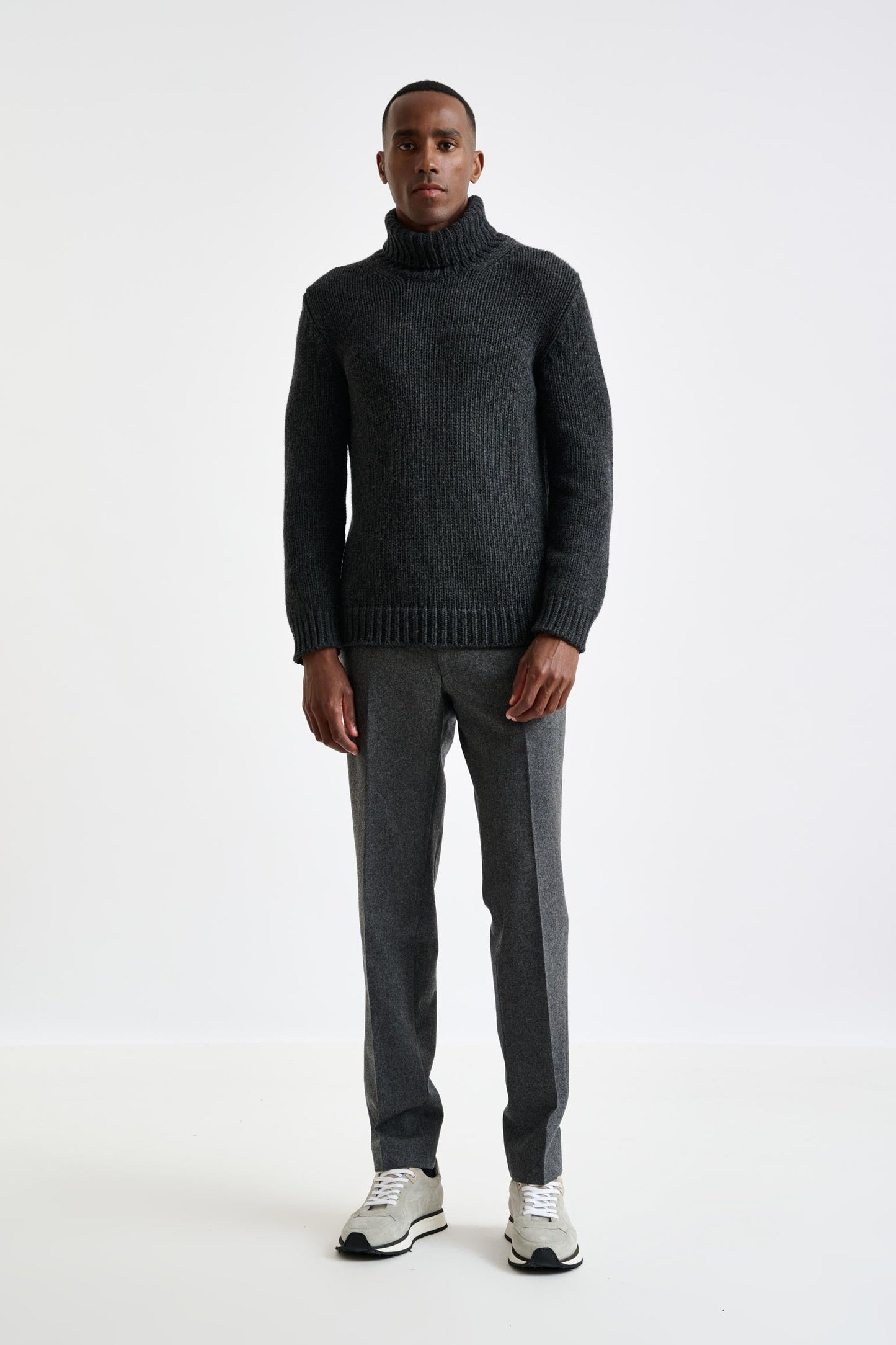 Antracite Melange, Chunky  Wool & Cashmere Blend Banbury Rollneck Sweater