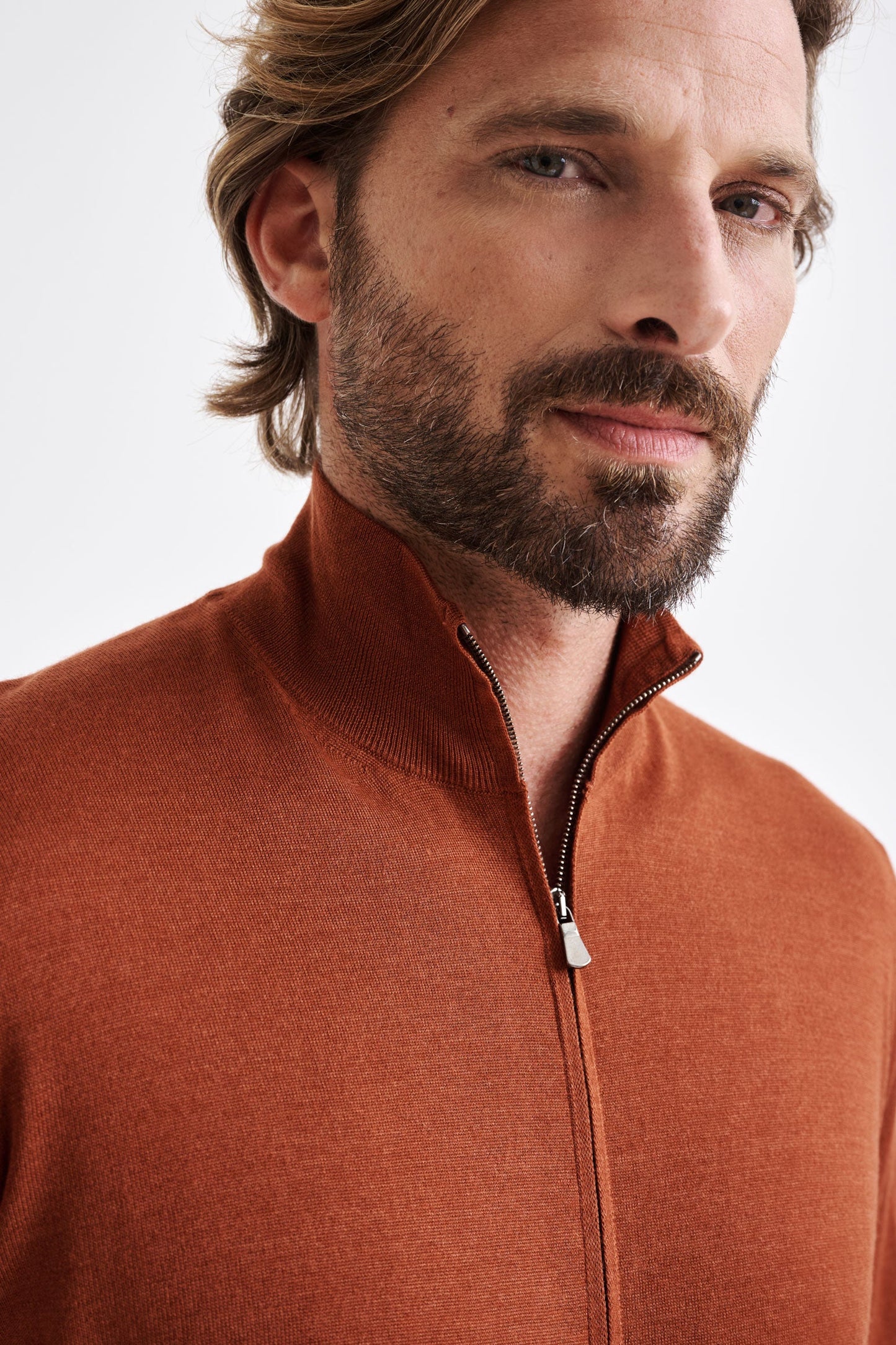 Intense Rust Cashmere & Silk Repton Fullzip Sweater