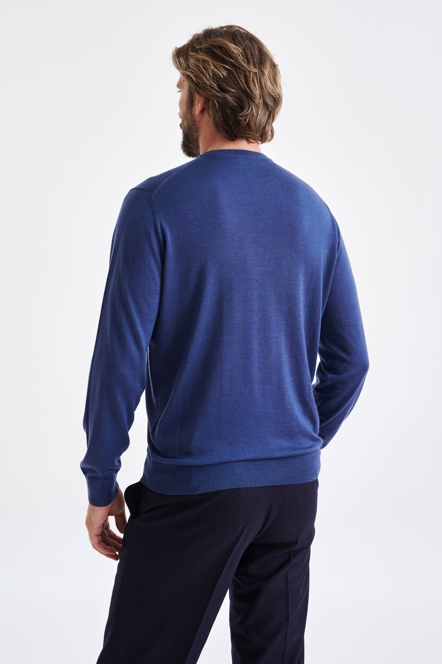 Metal Blue Cashmere Merino Silk Blend Crewe Sweater