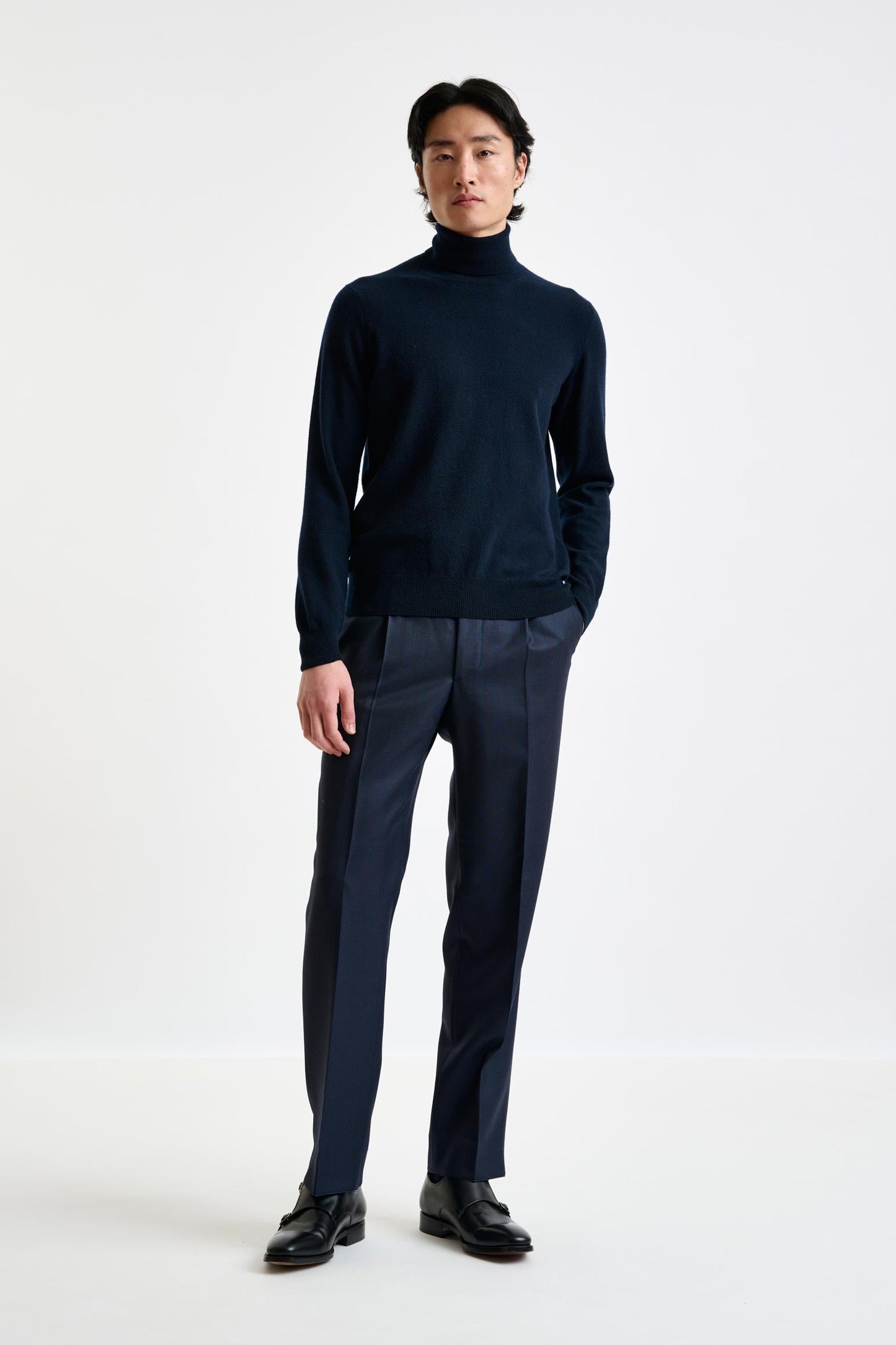 Navy Cashmere &amp; Silk Blend Telford Turtleneck Sweater