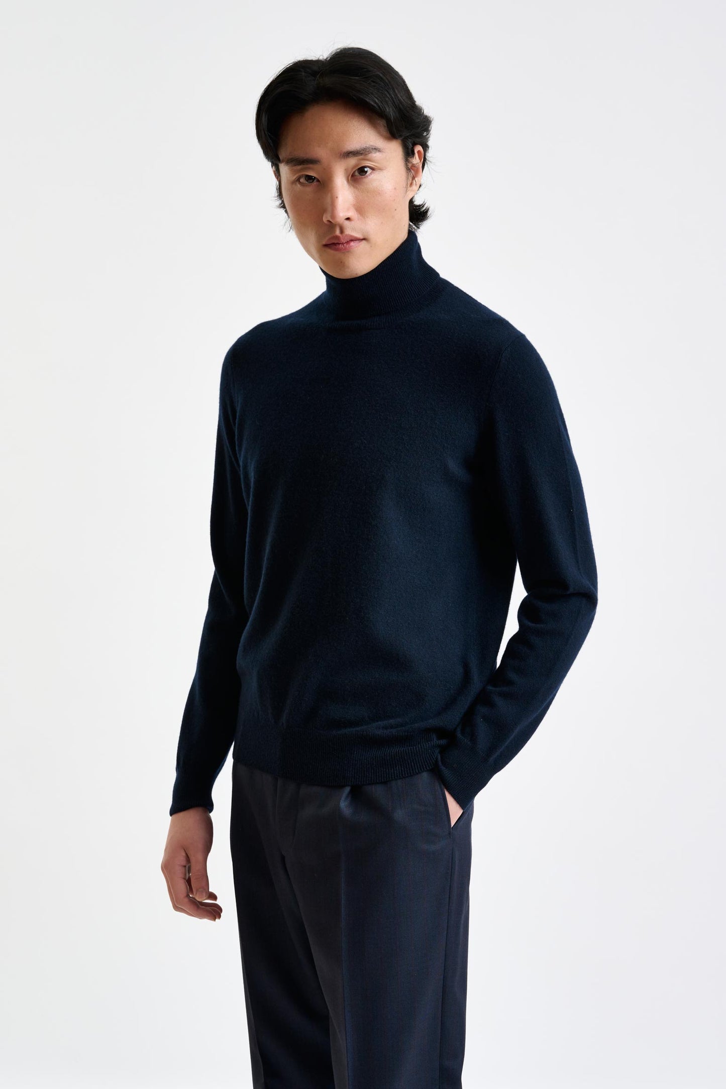 Navy Cashmere &amp; Silk Blend Telford Turtleneck Sweater