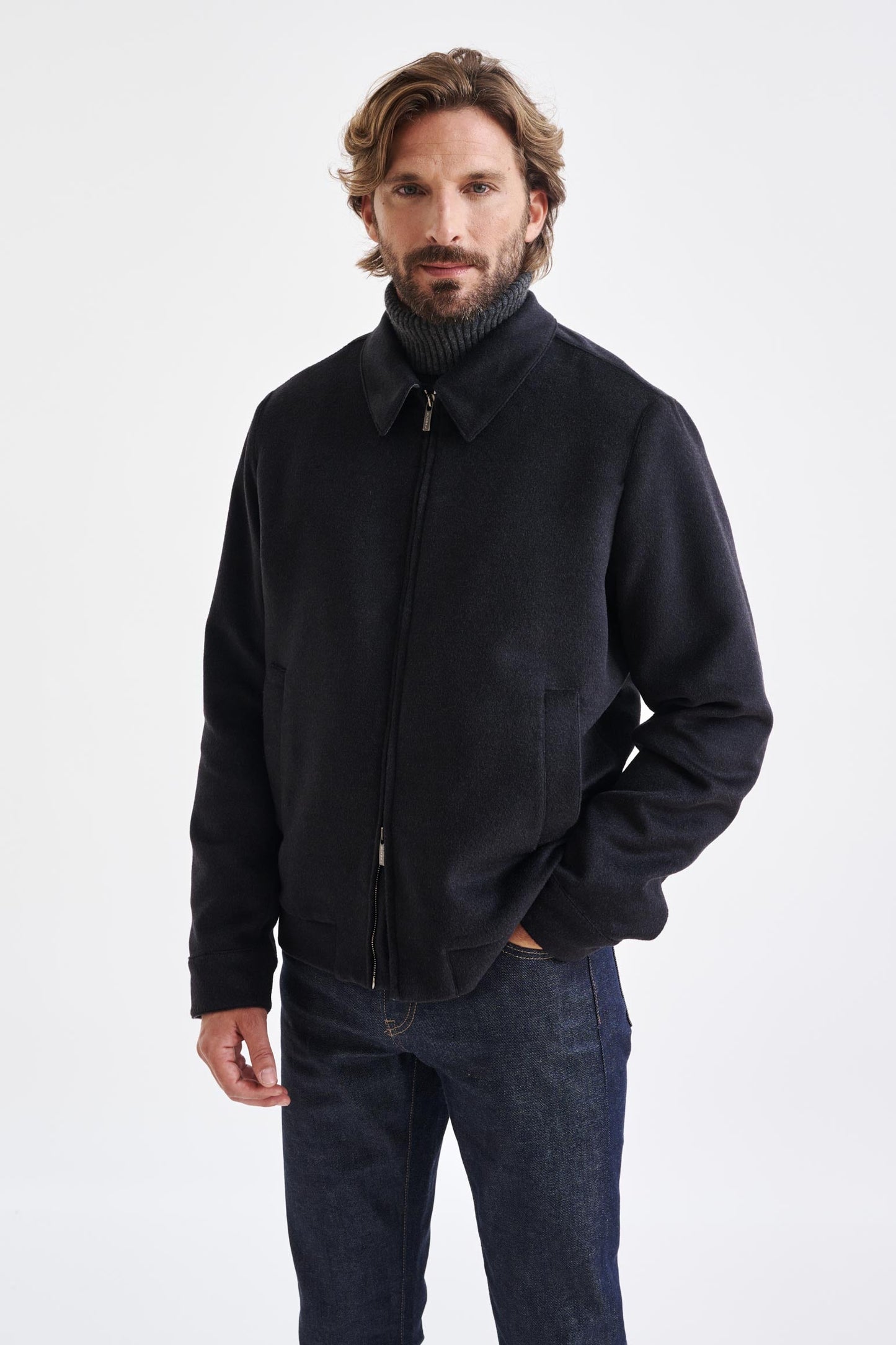 Dark Gray Wool Warwick Zeus Bomber Jacket