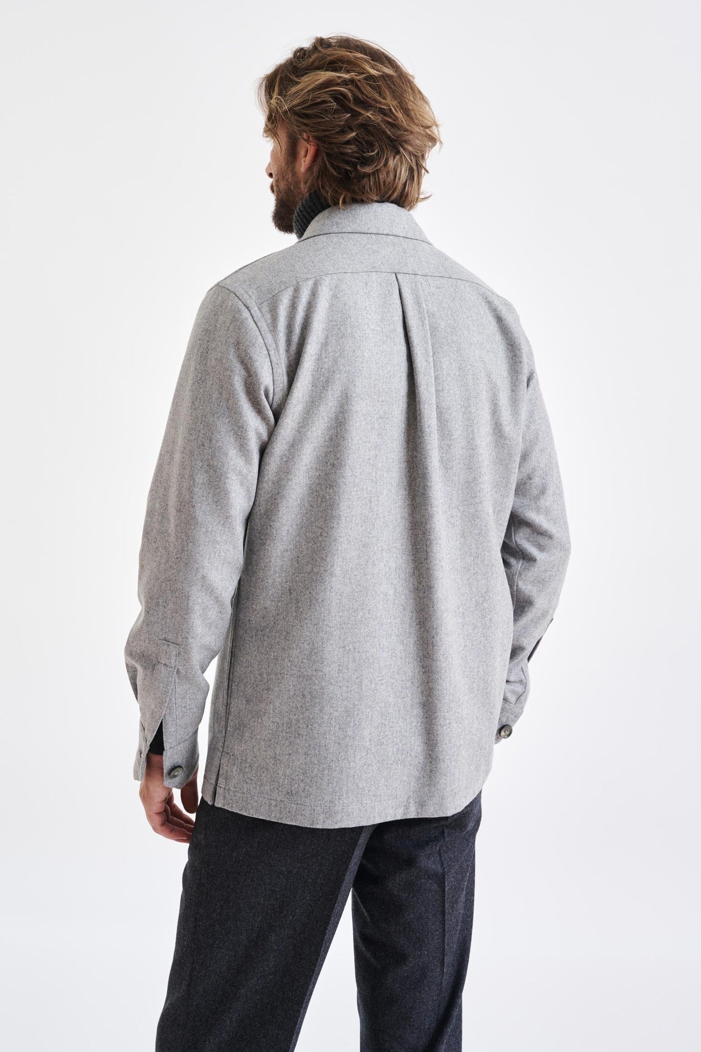 Gray Super 100's Wool Shirt Jacket Flannel Saxony