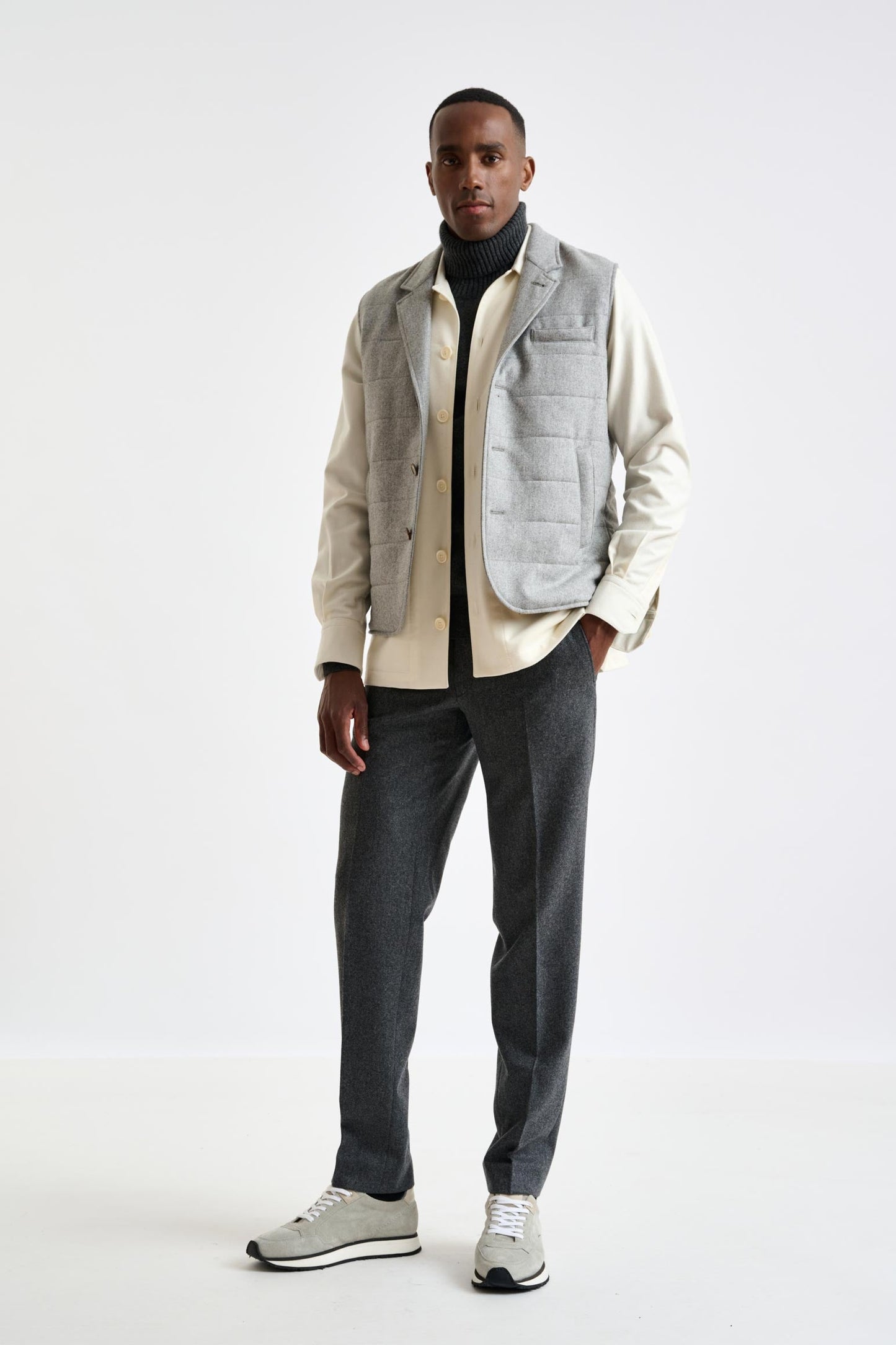 Gray Super 100's Wool Keswick Waistcoat Flannel Saxony