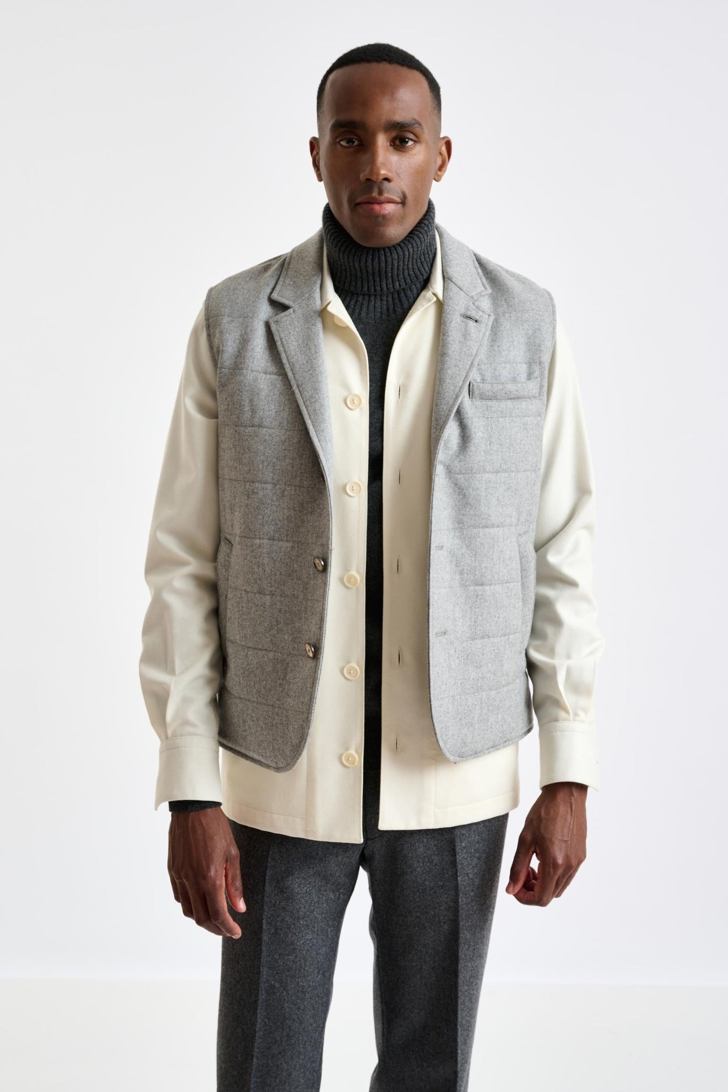 Gray Super 100's Wool Keswick Waistcoat Flannel Saxony