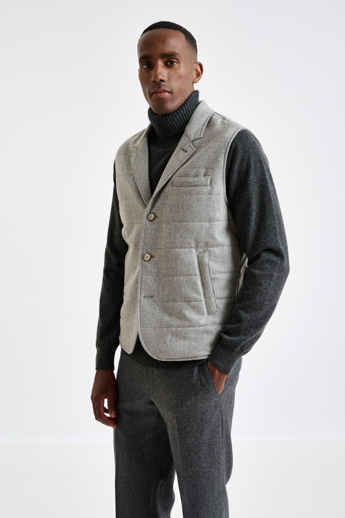 Gray Super 100's Wool Keswick Waistcoat Flannel Saxony