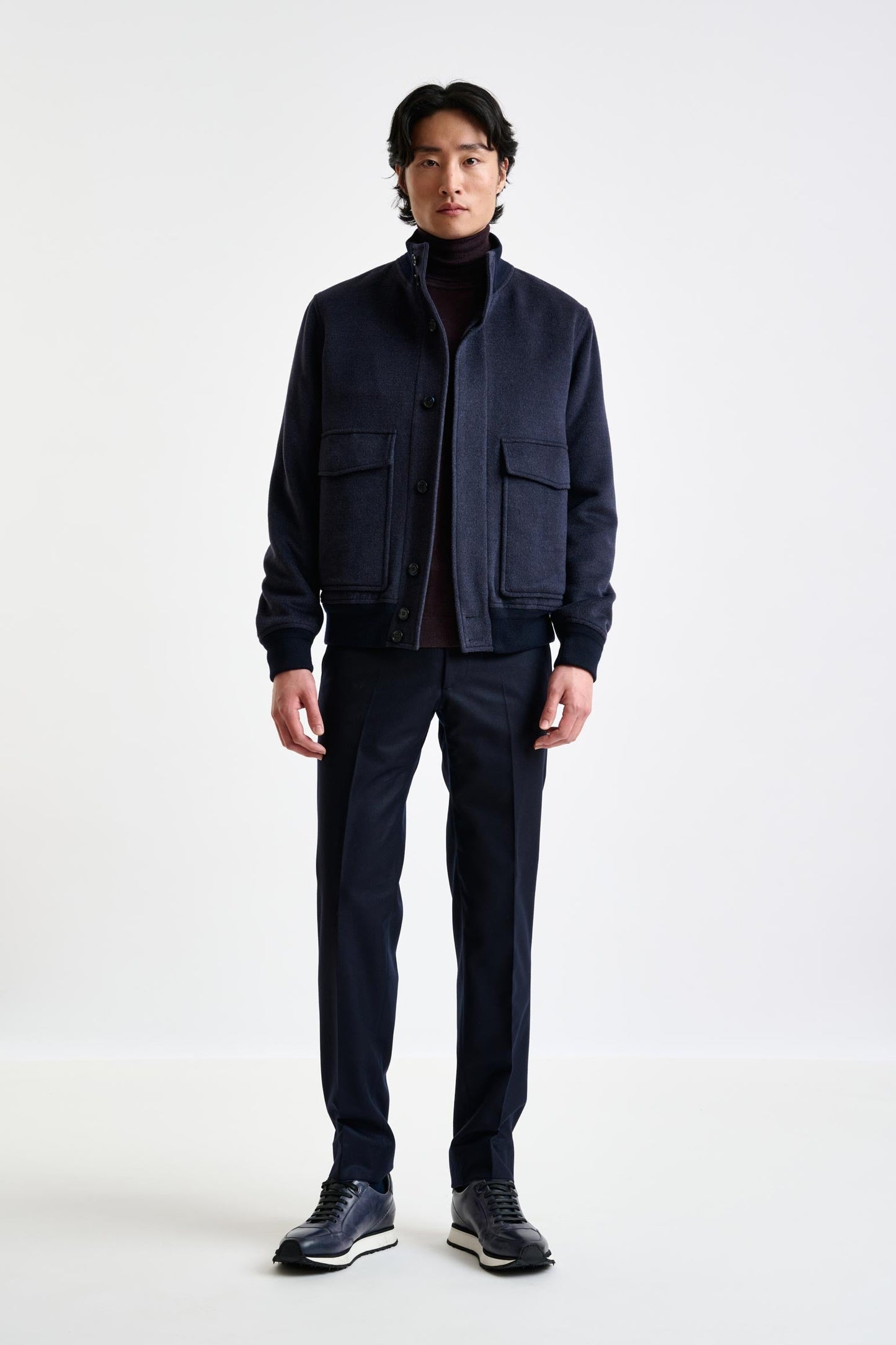 Midnight Blue Wool Warwick Bomber Jacket Zeus