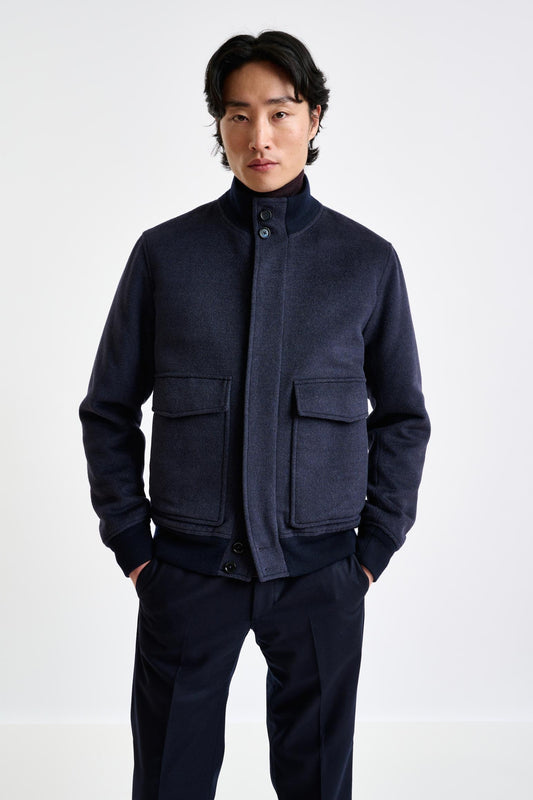 Midnight Blue Wool Warwick Bomber Jacket Zeus