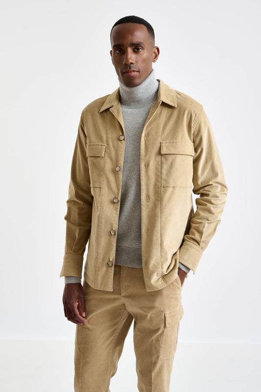 Beige Cotton Shirt Jacket Corduroy