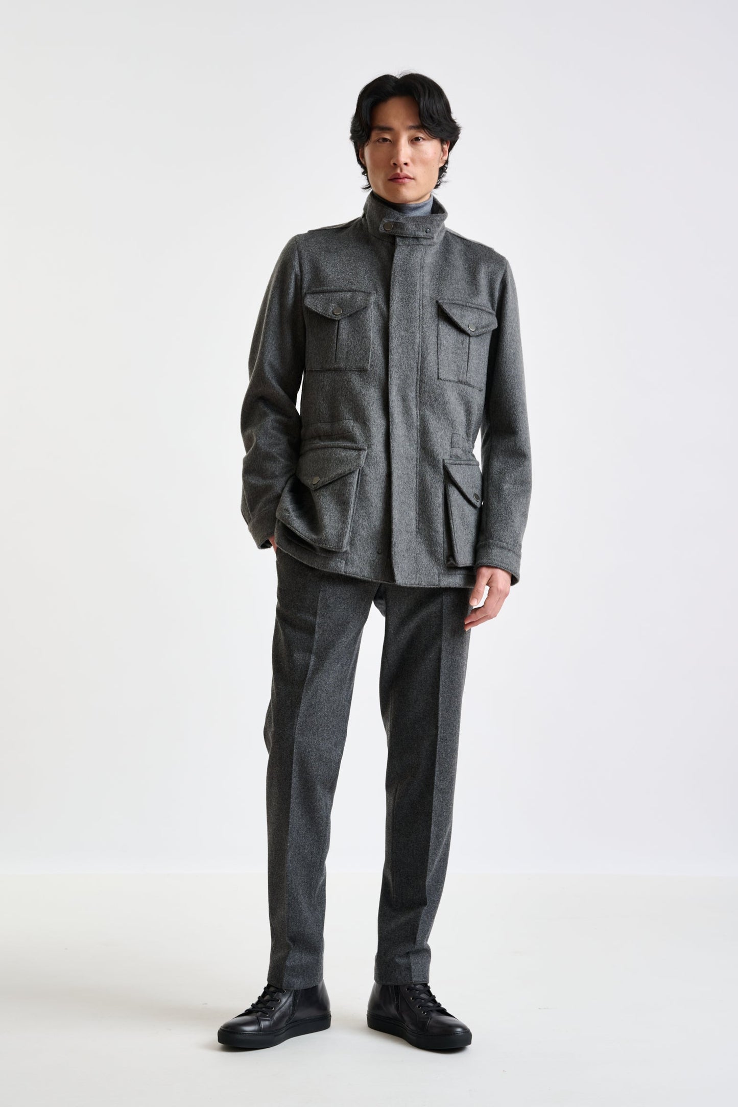 Gray 100% Cashmere Dartmoor Field Jacket Zeus