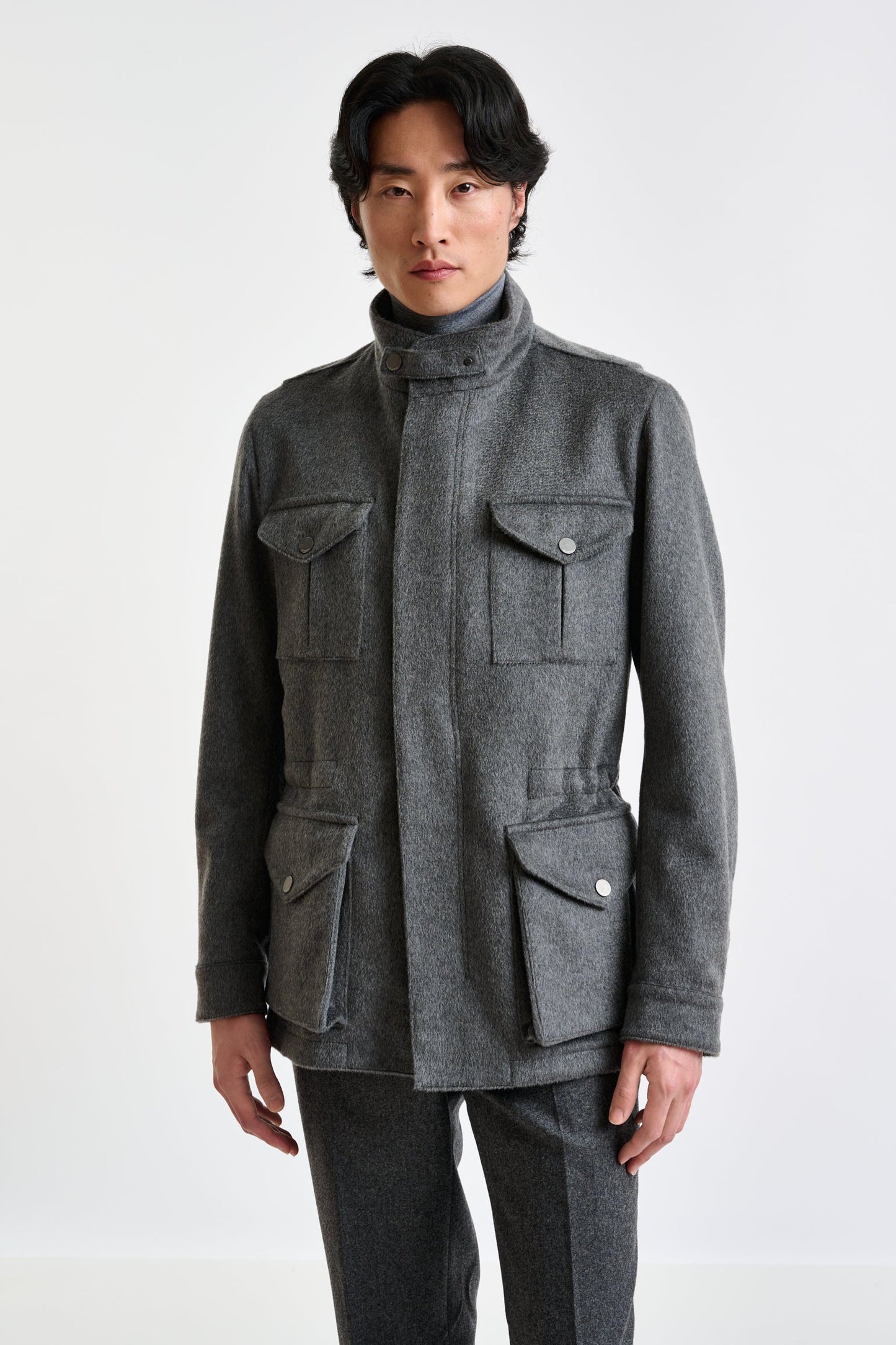 Gray 100% Cashmere Dartmoor Field Jacket Zeus