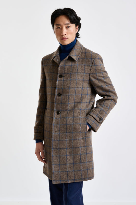 Check Brown Wool Leeds Coat