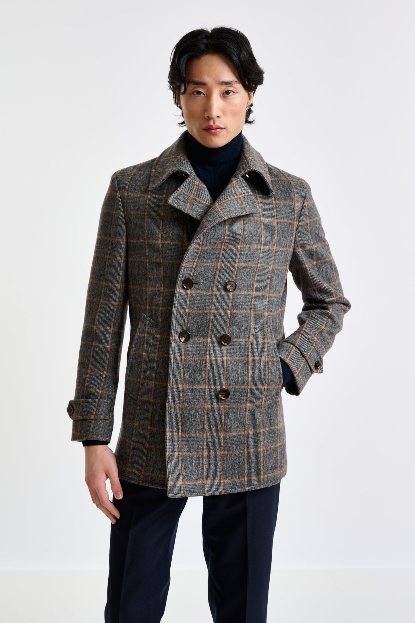 Check Gray Wool Nelson Peacoat