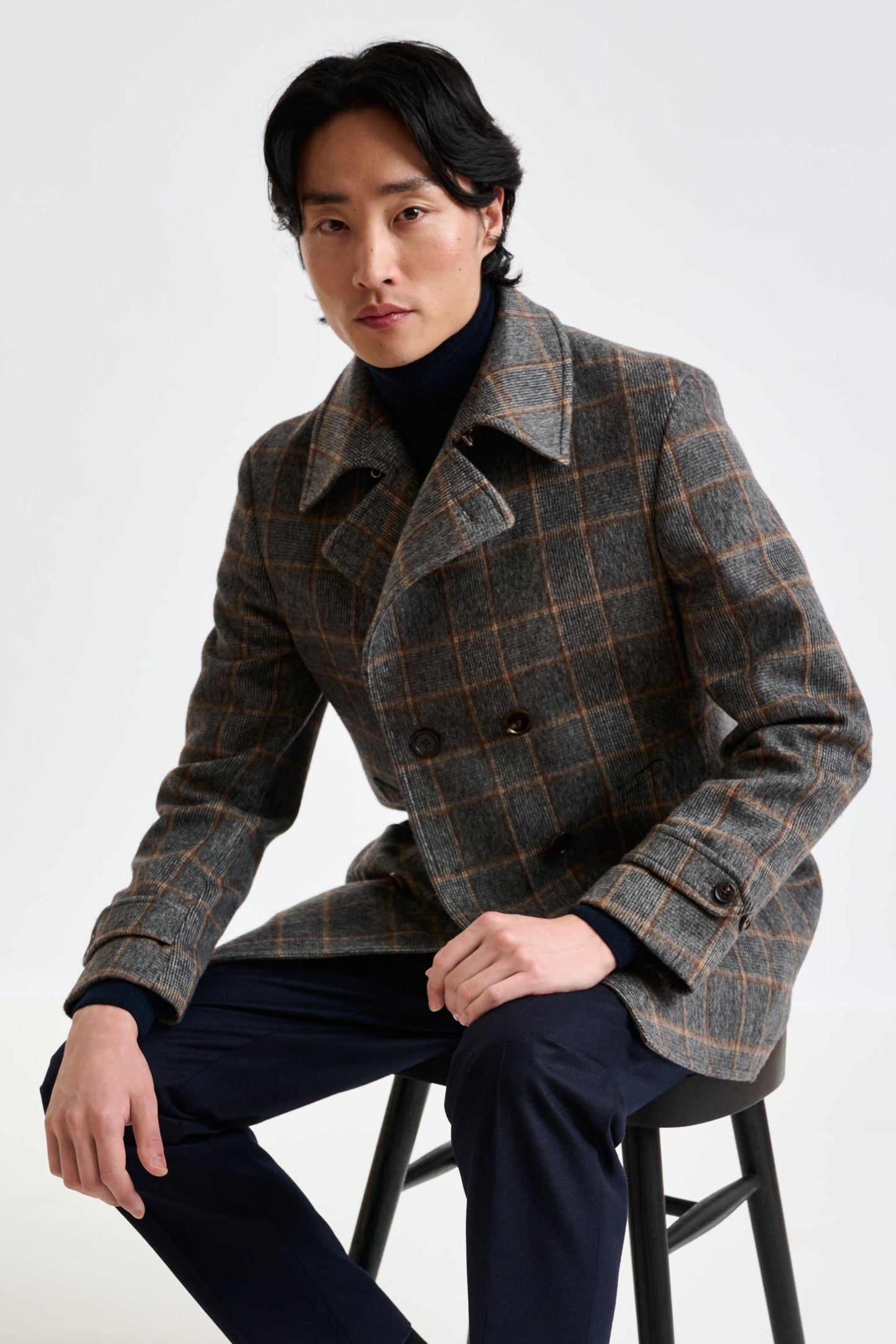 Check Gray Wool Nelson Peacoat