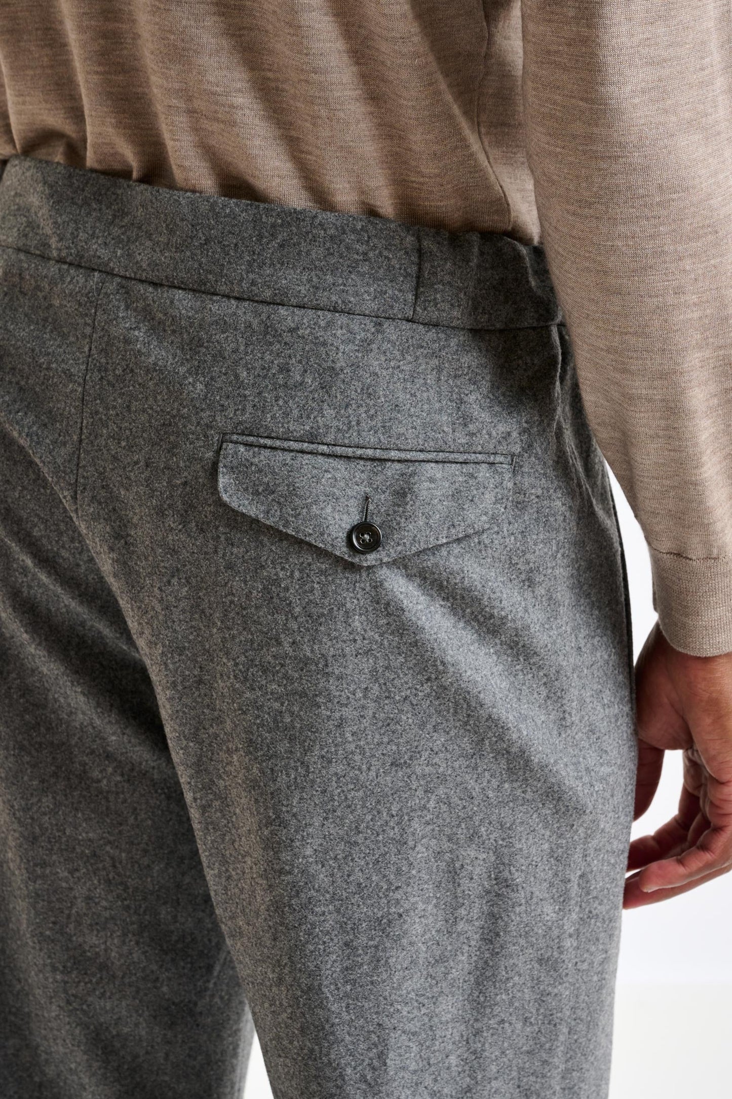 Grey 100% Wool Perth Drawstring Trouser Flannel Saxony