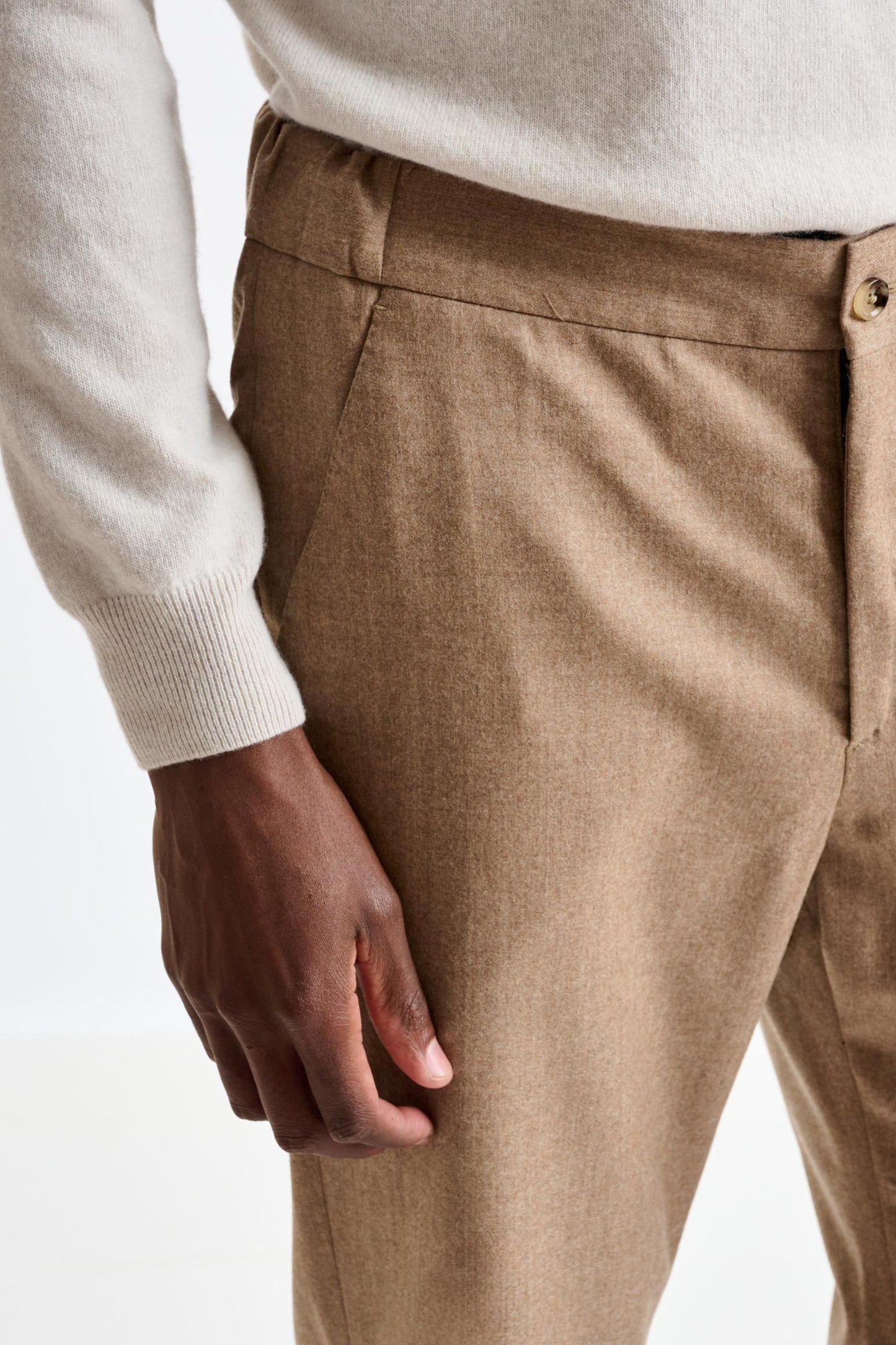 Light Brown 100% Wool Perth Drawstring Trouser Flannel Saxony