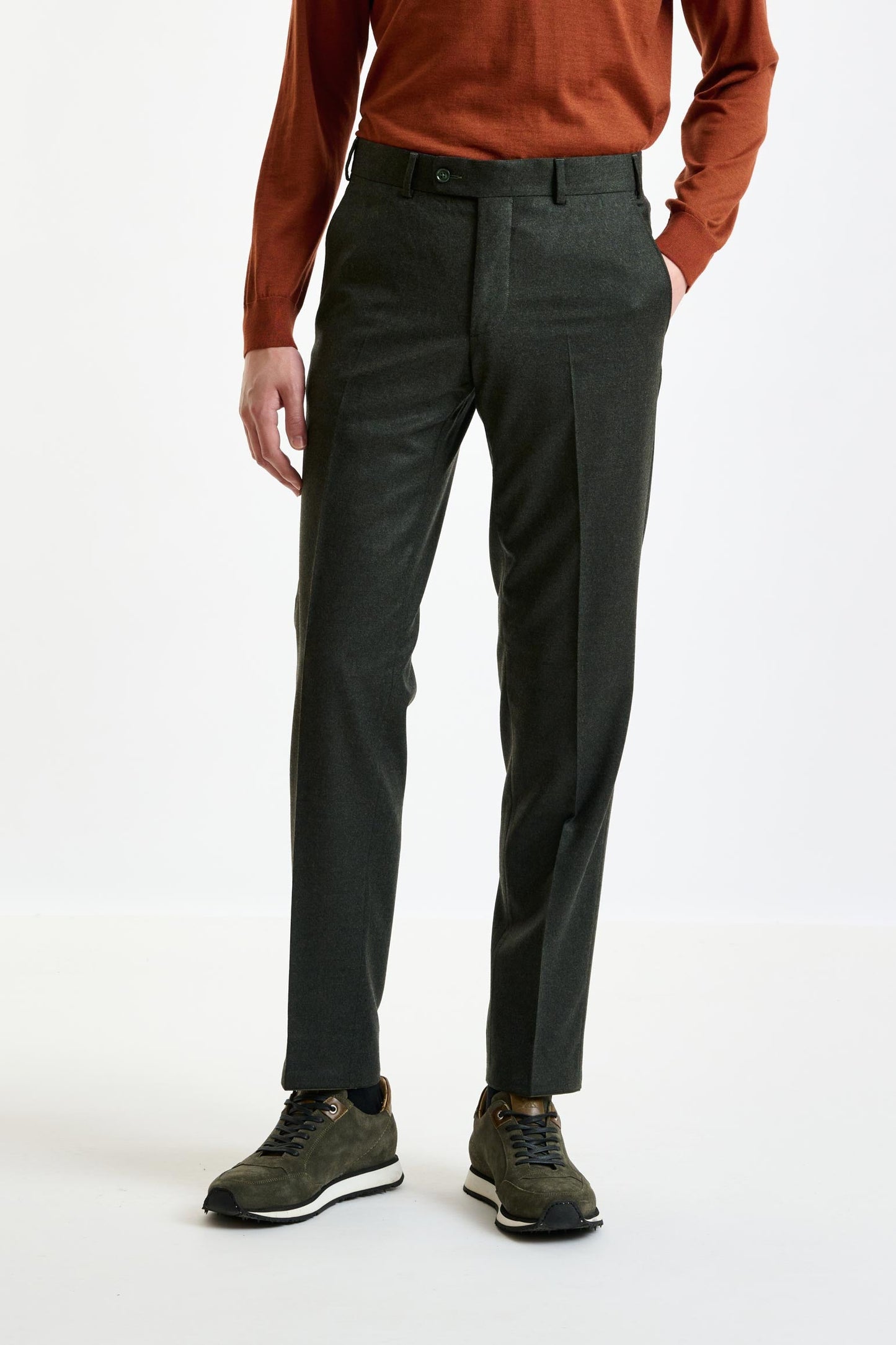 Green Super 100's Wool Farley Trouser Flannel Saxony