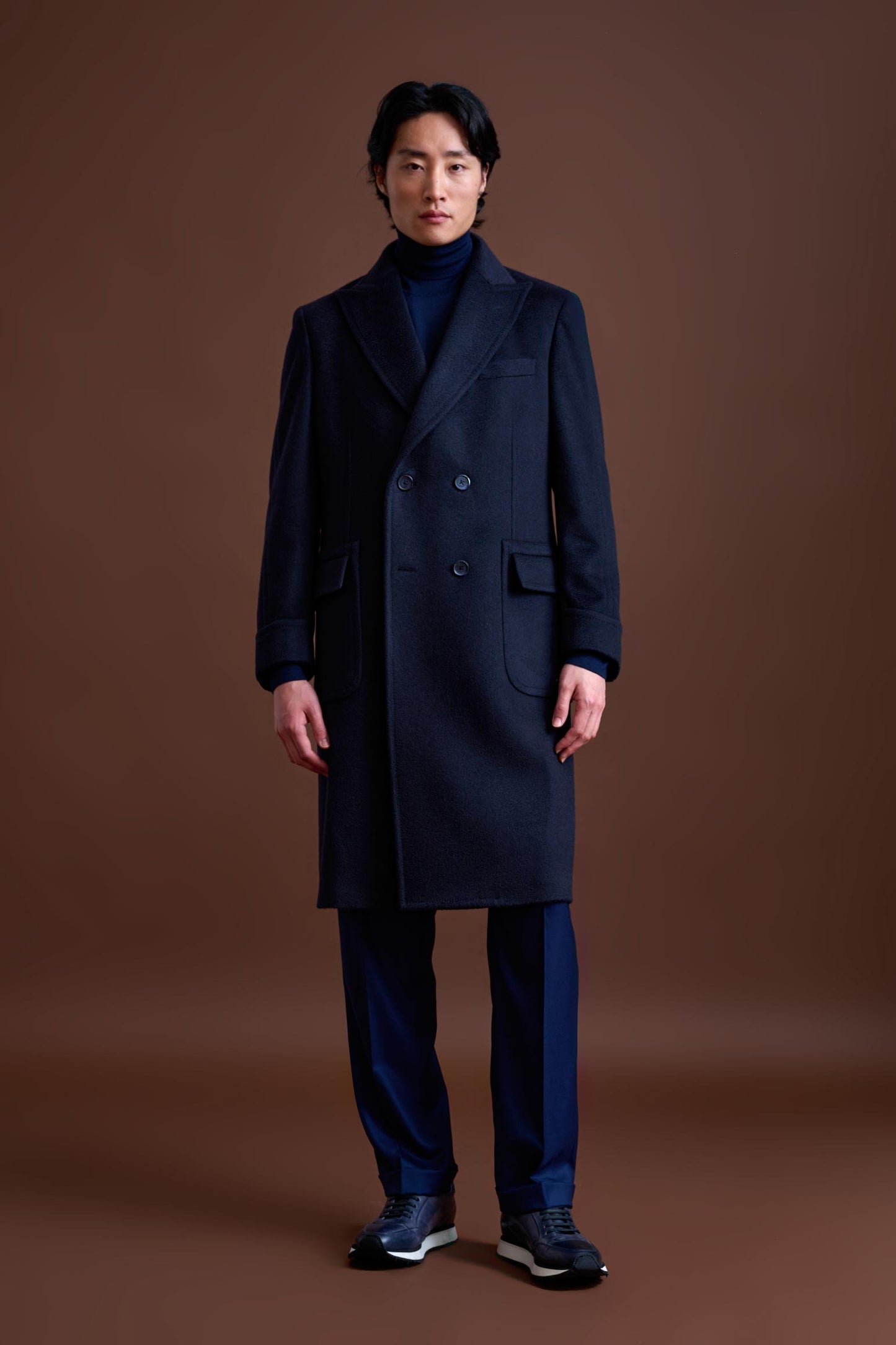 Navy 100% Cashmere Guildford Overcoat Zeus