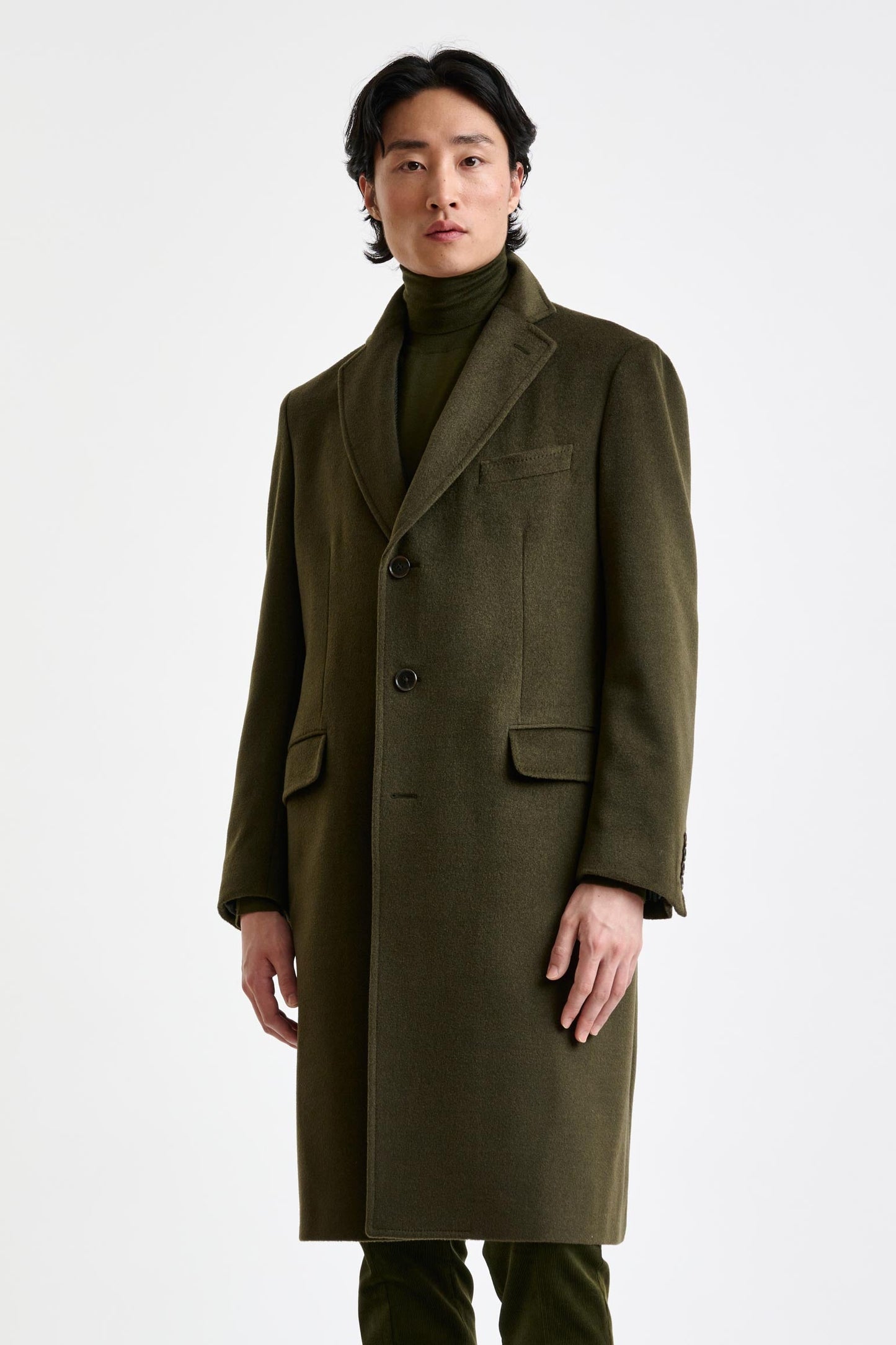 Olive Green Wool Hereford Overcoat Zeus