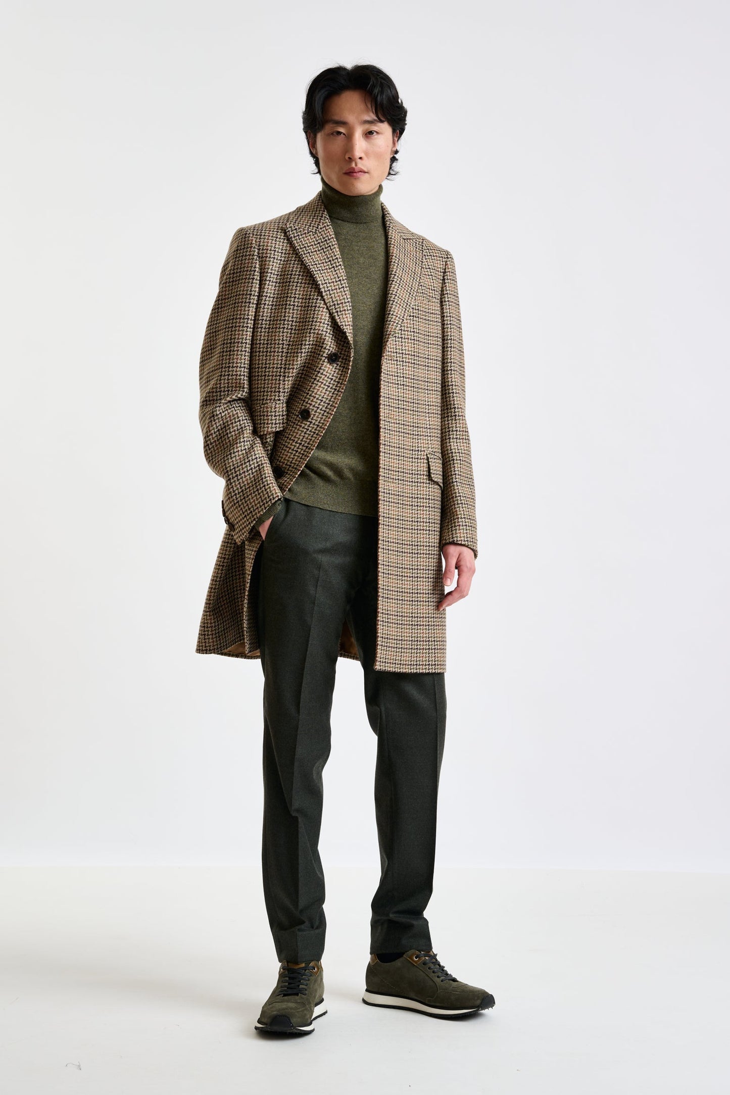 Check Brown Wool Tailored Overcoat