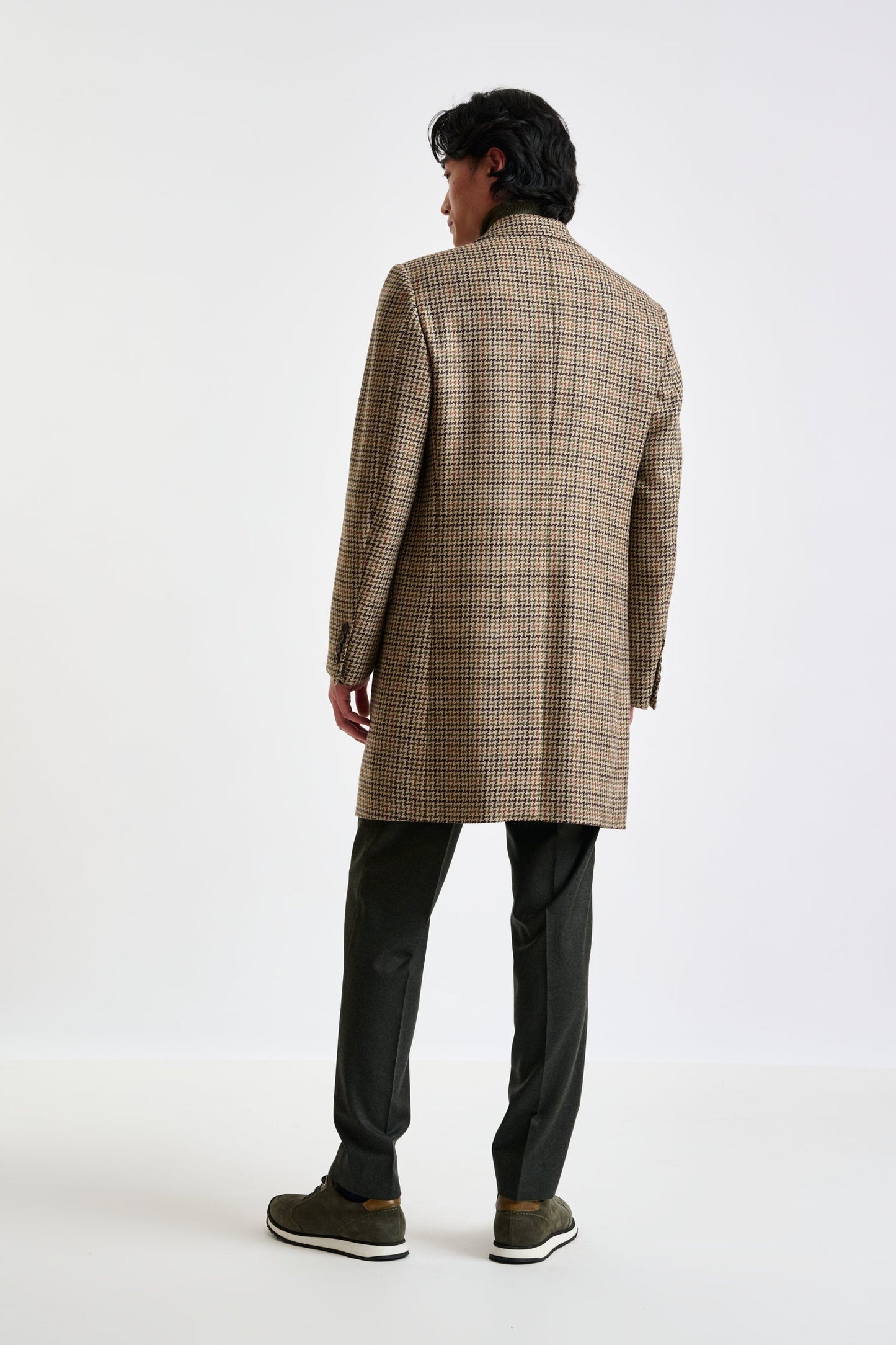 Check Brown Wool Tailored Overcoat