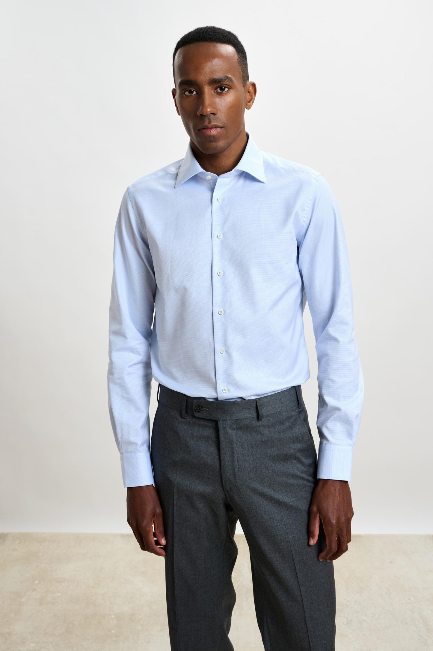 Formal Shirt Pique Micro Check Light Blue