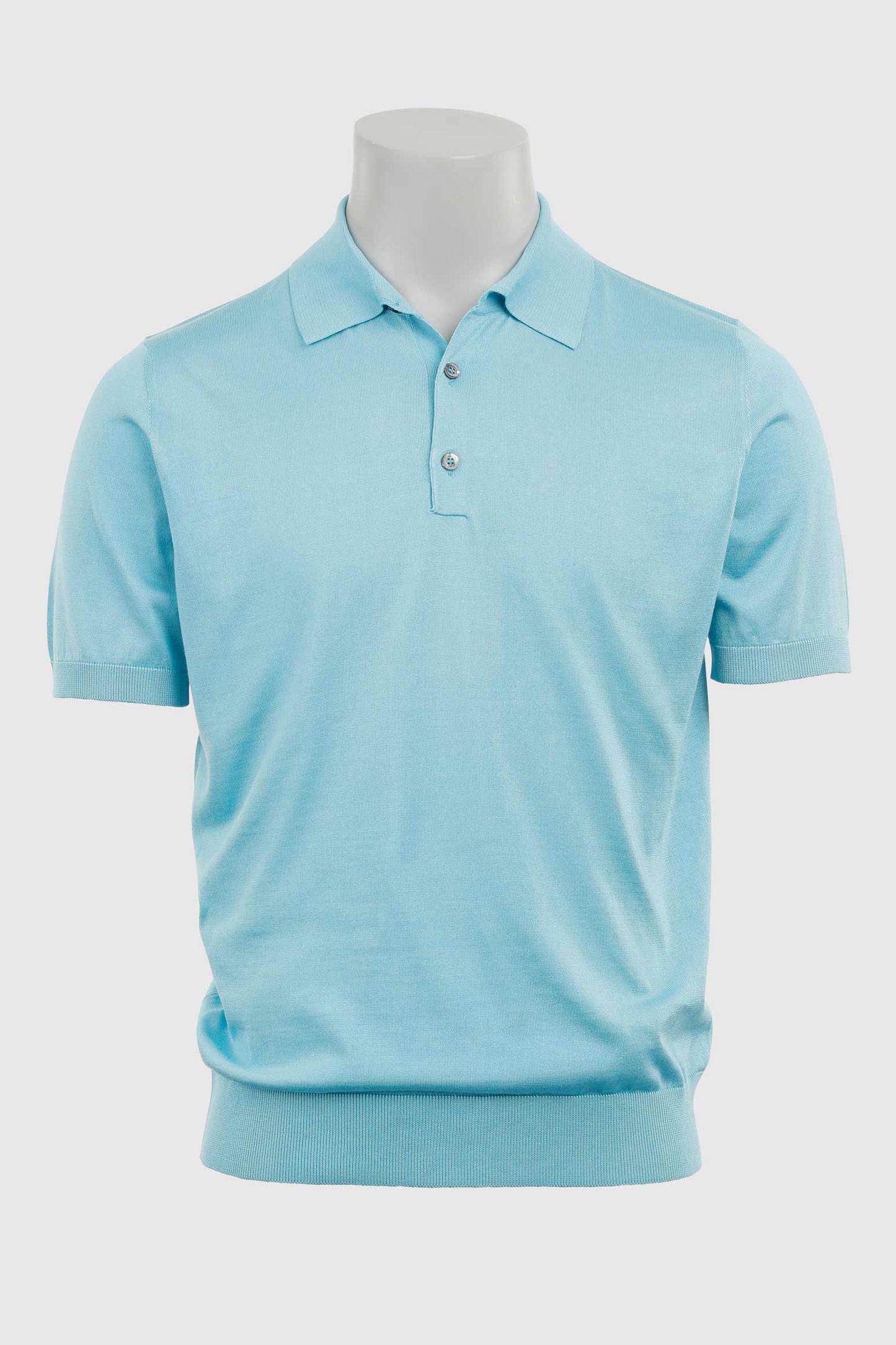 Kendal Silk Knitted Short Sleeve 3 Button Polo Shirt Turquoise Blue